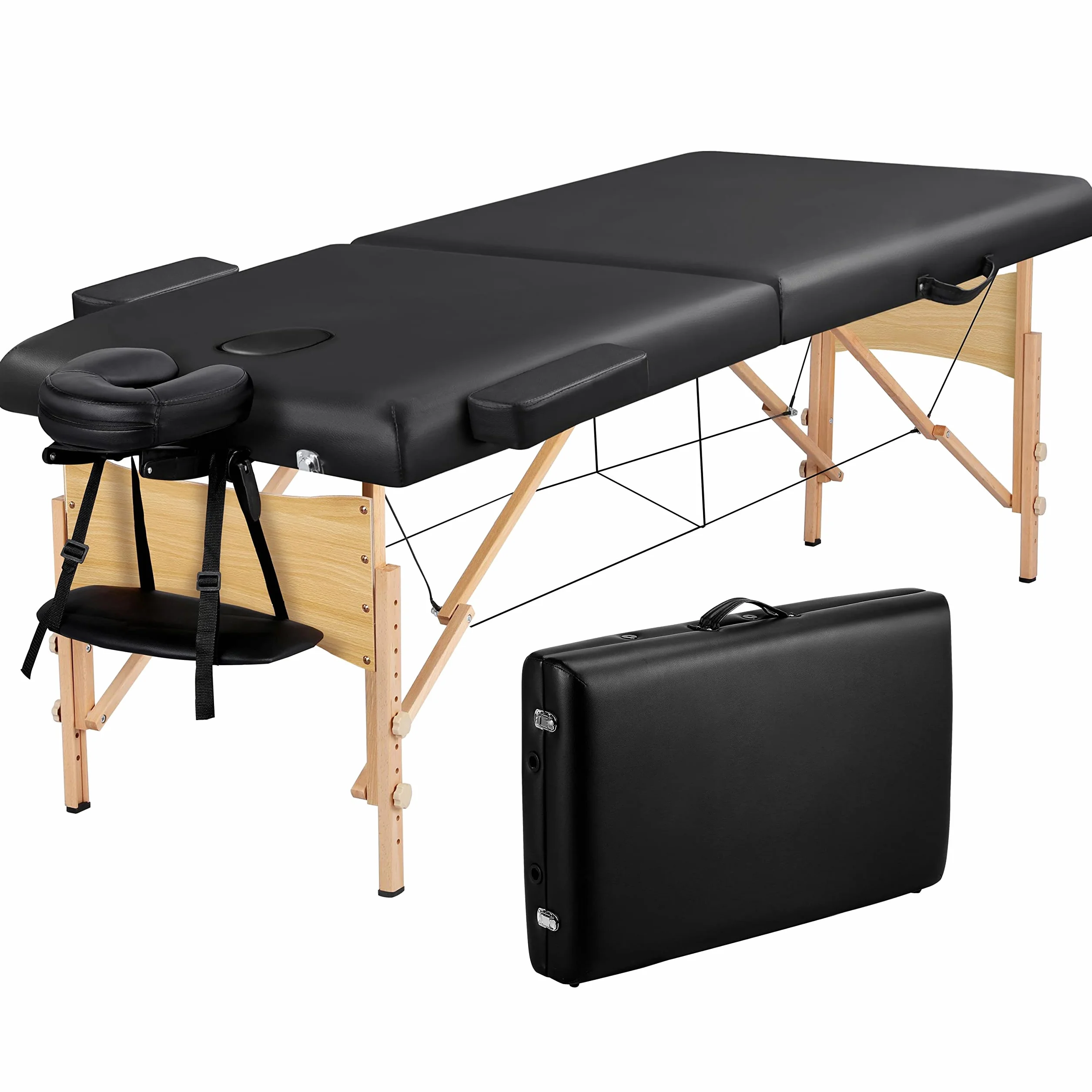 Yaheetech Camilla de Masaje Plegable 92 cm Ancho Portátil 2 Zonas Madera Haya Altura Ajustable