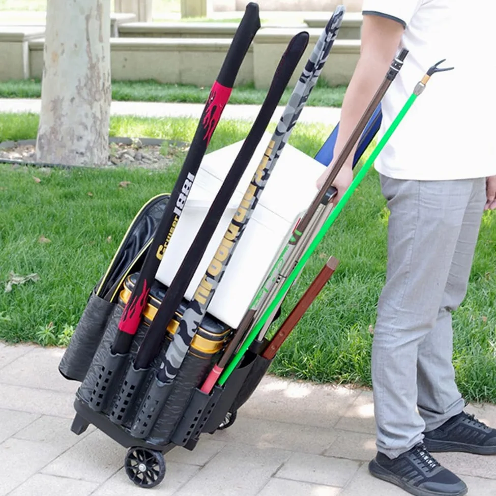 Caja de aparejos de pesca con ruedas, multifuncional, caja de anzuelos de pesca, alta capacidad, ajustable, duradera para artes de pesca