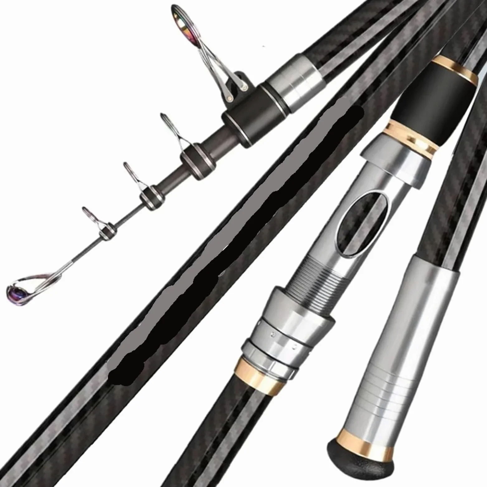 Caña de Pescar telescópica de 3,9 m, 4,2 m, 5,0 m, caña de Surf de Viaje, Potencia giratoria de 20-250g, caña de Pescar for Baitcasting de Carbono for Surfcasting Caña de Pescar(5.0m)