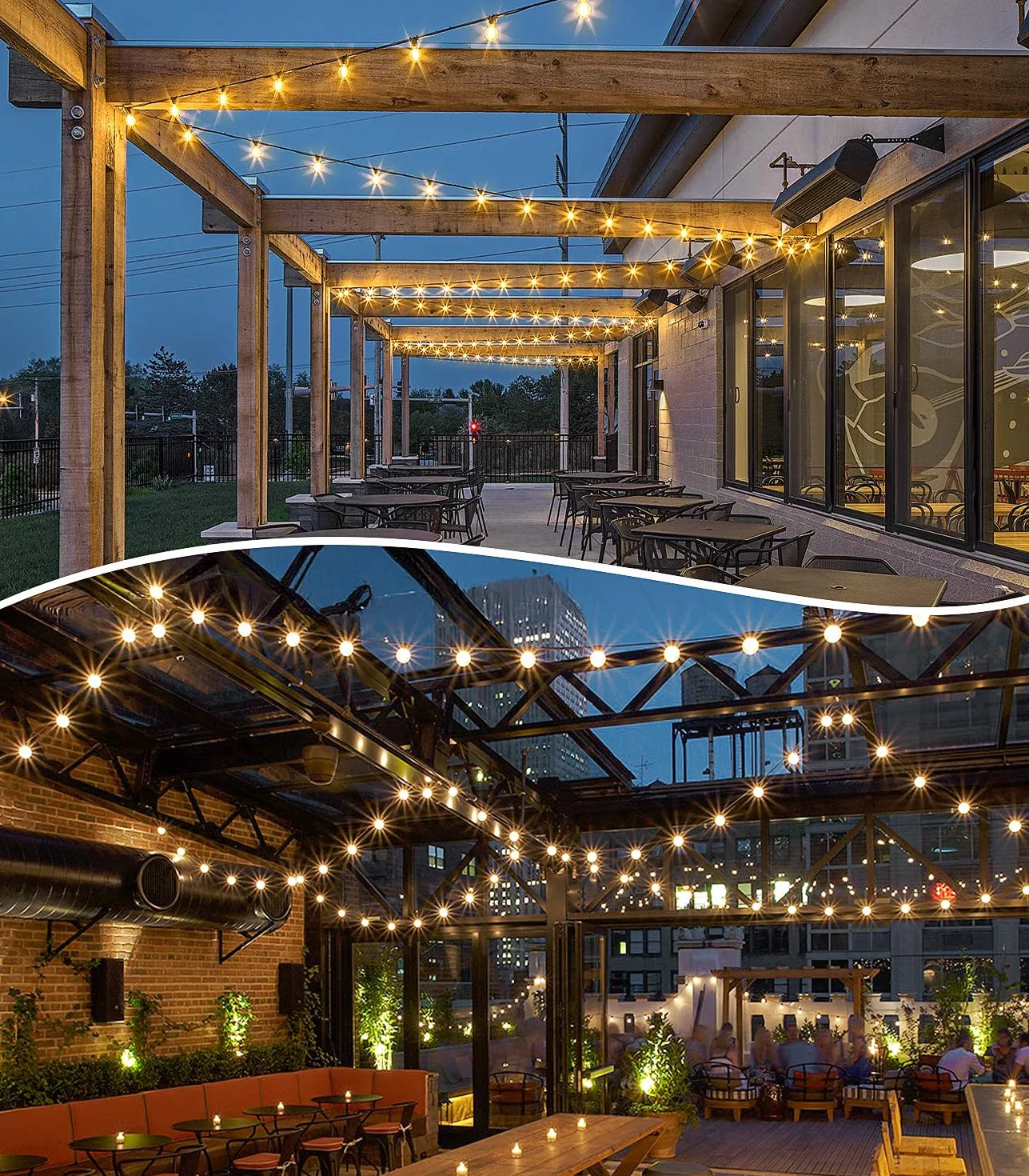 Guirnaldas Luces Exterior LED 20M G40 IP44 Impermeable Cadena de Luz Jardin