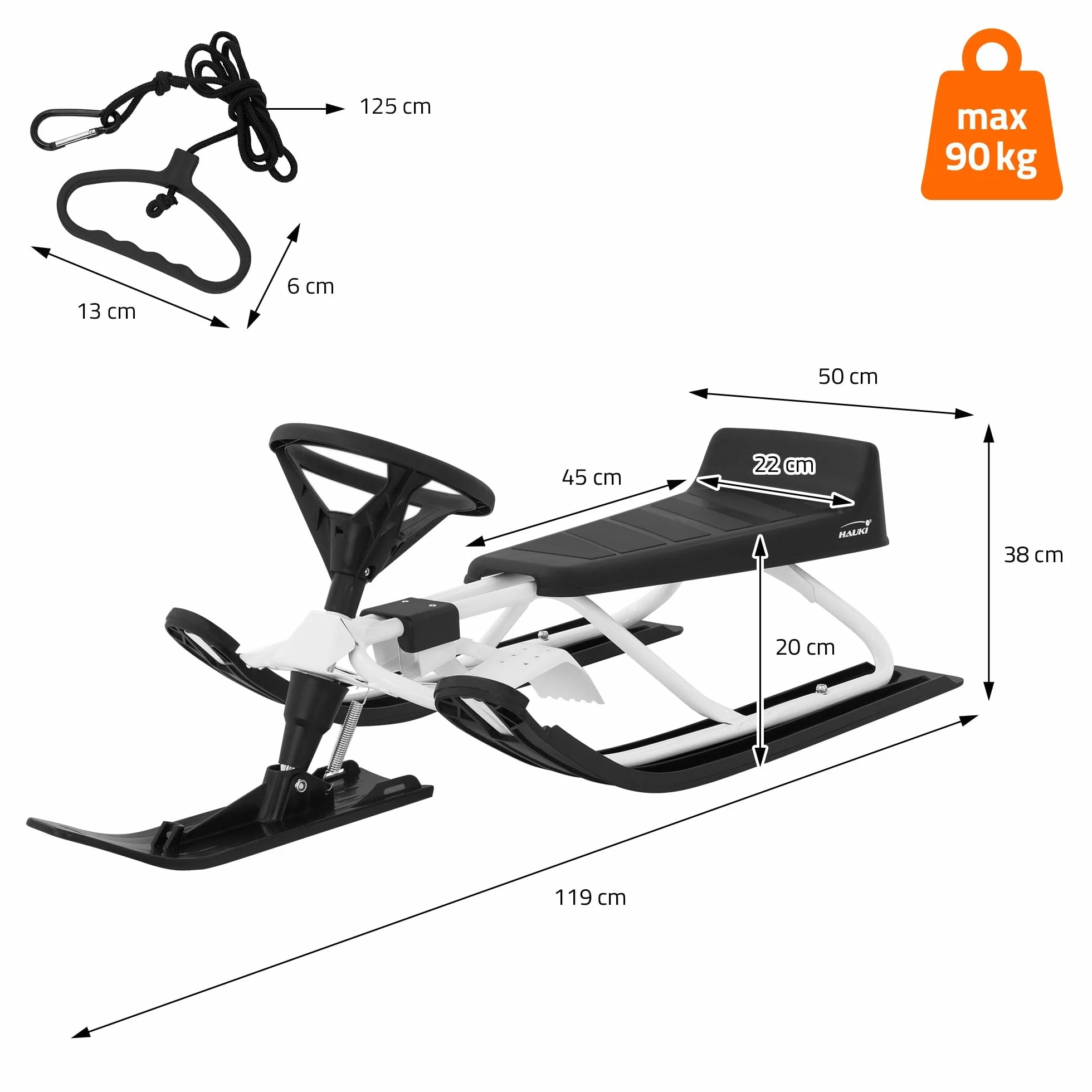 ECD Germany Trineo de dirección infantil 119x38x50cm hasta 90kg acero