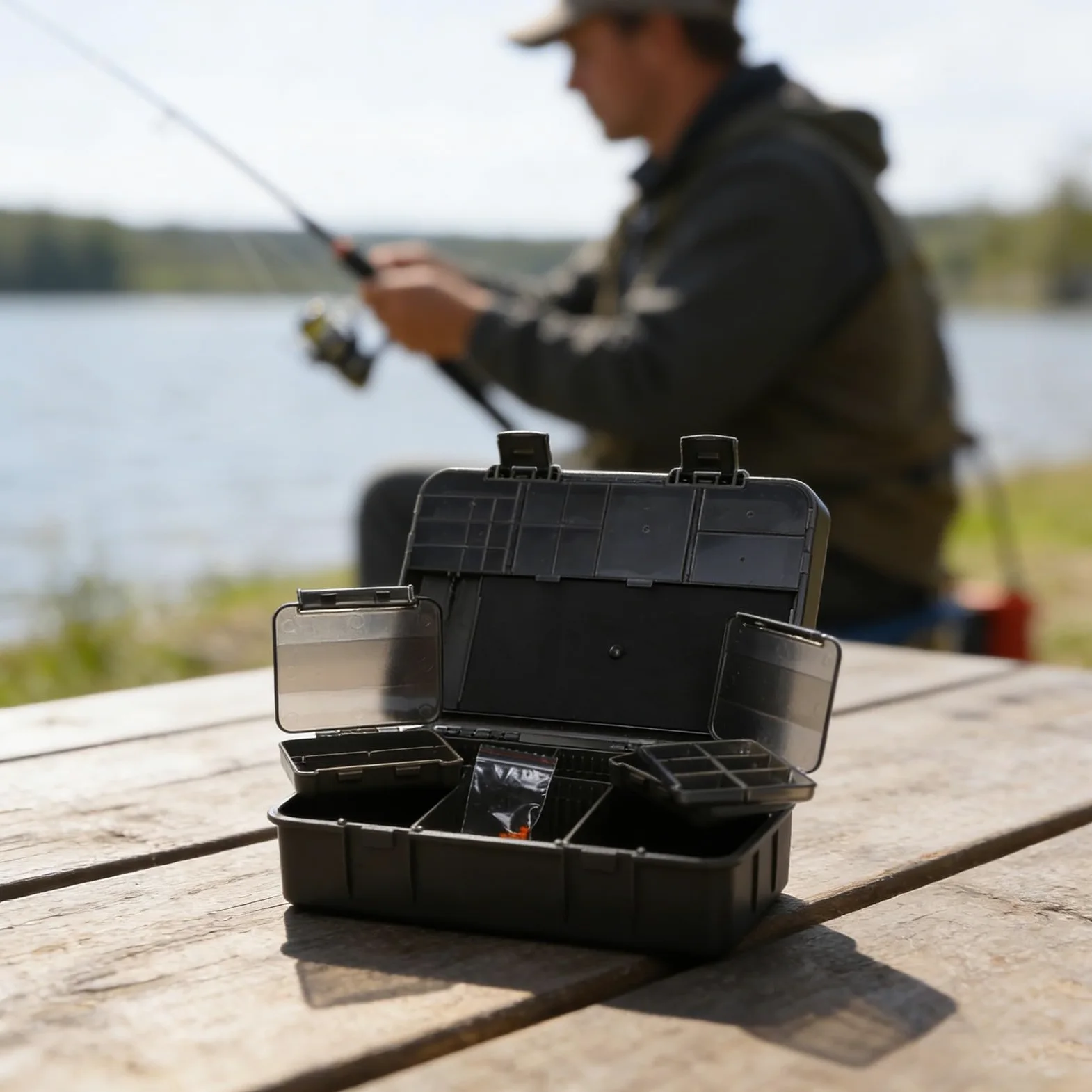 Juego de cajas de almacenamiento de pesca de carpas con báscula, 2 + 1 cajas de aparejos, múltiples compartimentos para anzuelos de aparejos, piezas pequeñas, estuche organizador de ABS verde