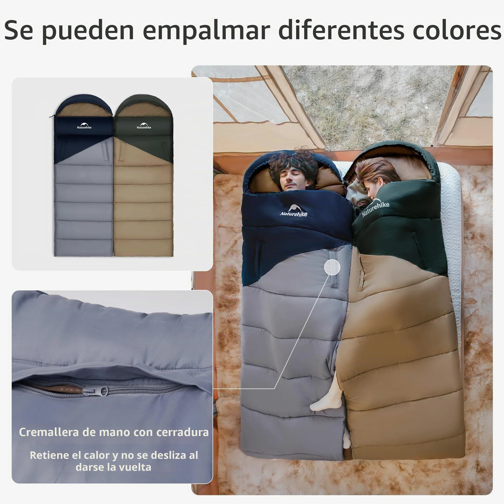 Naturehike Saco de dormir con capucha para camping, ligero y cómodo, ideal para aventuras al aire libre y viajes