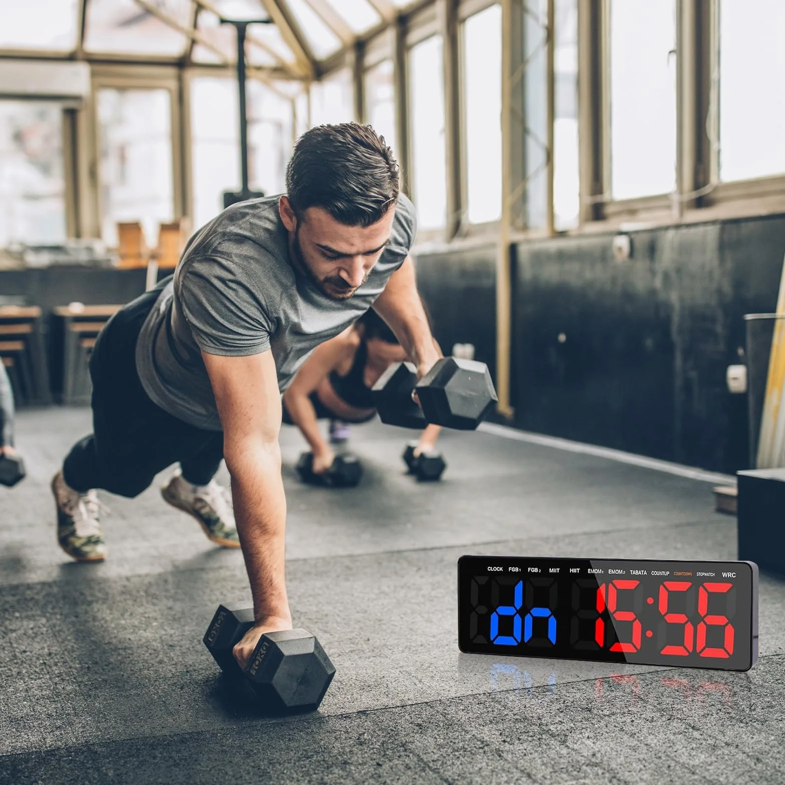 Temporizador Multifunción para Gimnasio- 13" Gran Reloj Pared Digital LED con Cronómetro Countdown/Up, Brillo/Volumen Ajustable,Control Remoto,Modos HIIT/Tabata/FGB/EMOM/MMA para Casa Garaje