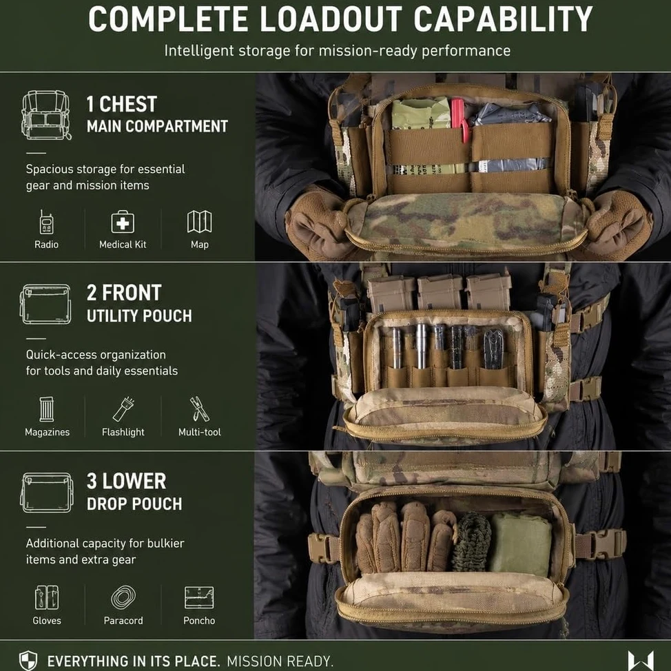 Conjunto De Plataforma Pecho Con Arnés Táctico D3CRM, Sistema Bolsa Modular Gran Capacidad For Actividades Equipo, Airsoft