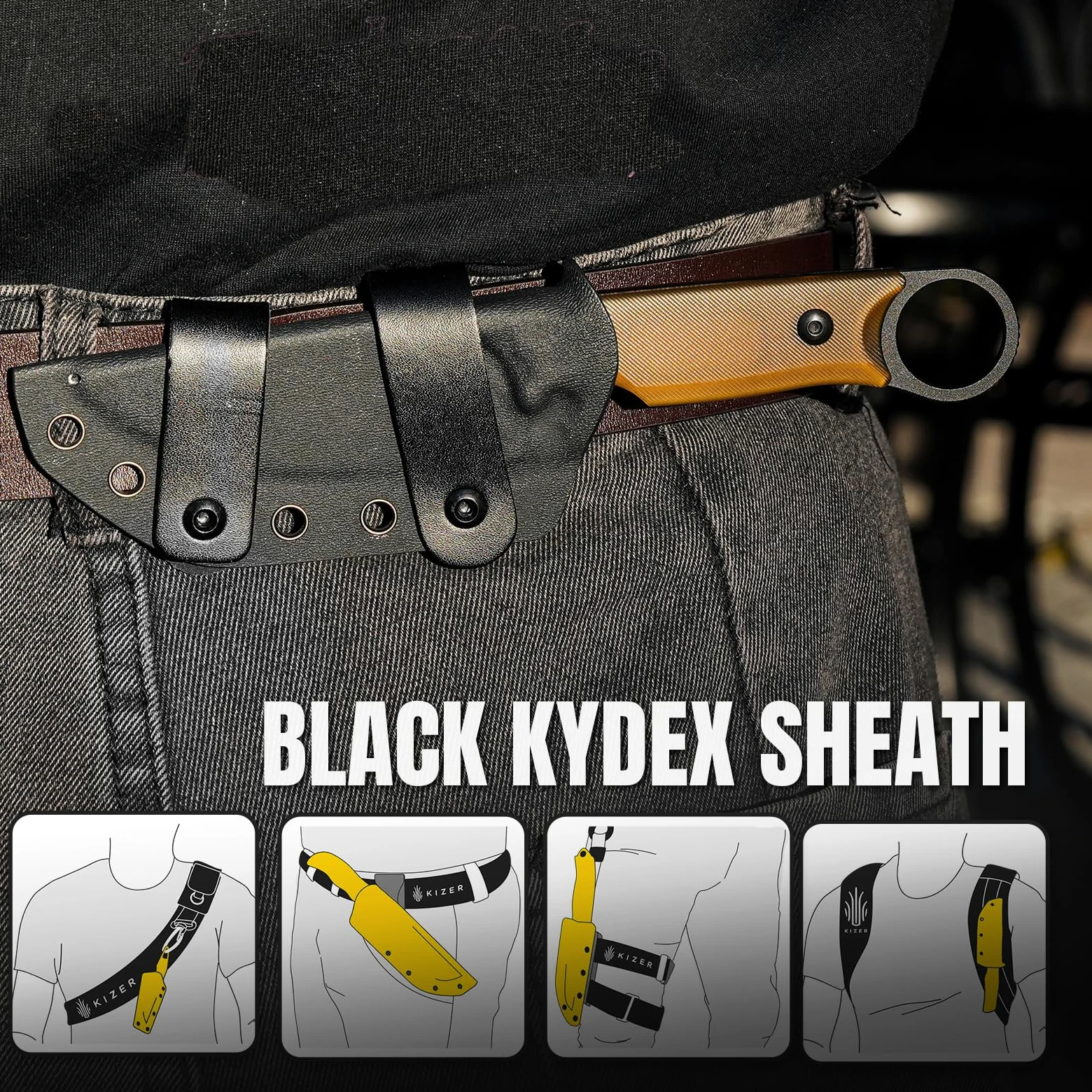Kizer Cabox Cuchillo de Hoja Fija 3,36" Nitro V Acero Cuchillo de Caza de Hoja Fija Mango PEI con Funda para Supervivencia Camping Caza 1048A6 | Cuchillo de supervivencia de 8,53 cm con vaina, cuchillo EDC para caza Bushcraft