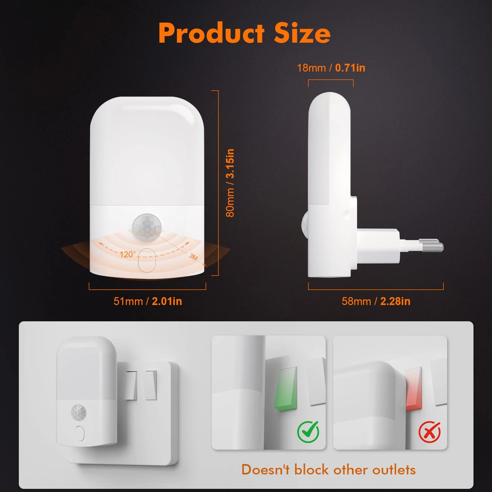 GRIFEMA GD103-1 Luz Nocturna Infantil 5 Niveles Brillo Ajustables Sensor Movimiento 2700K Blanco Cálido