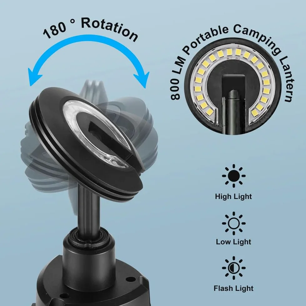 Linterna de camping LED telescópica, luz de camping portátil recargable USB, 3 modos de iluminación linterna LED fuerte al aire libre, luz de trabajo LED 10800 mah con soporte, para acampar al aire li