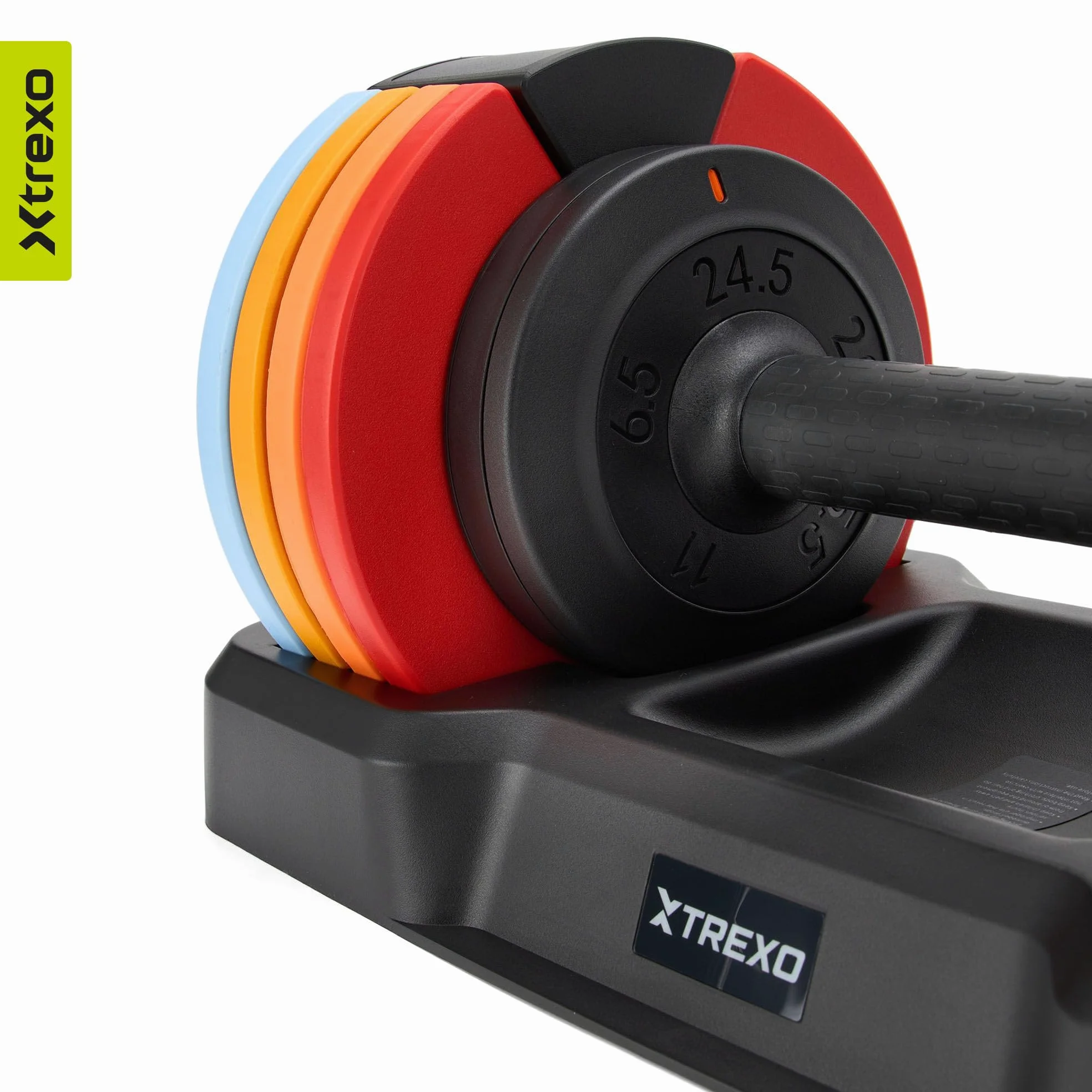 TREXO Multicolor - Mancuernas ajustables de 11,5 kg, de acero con mango antideslizante, ideal para el entrenamiento de fuerza en casa y en el gimnasio, mancuernas ajustables con base estable