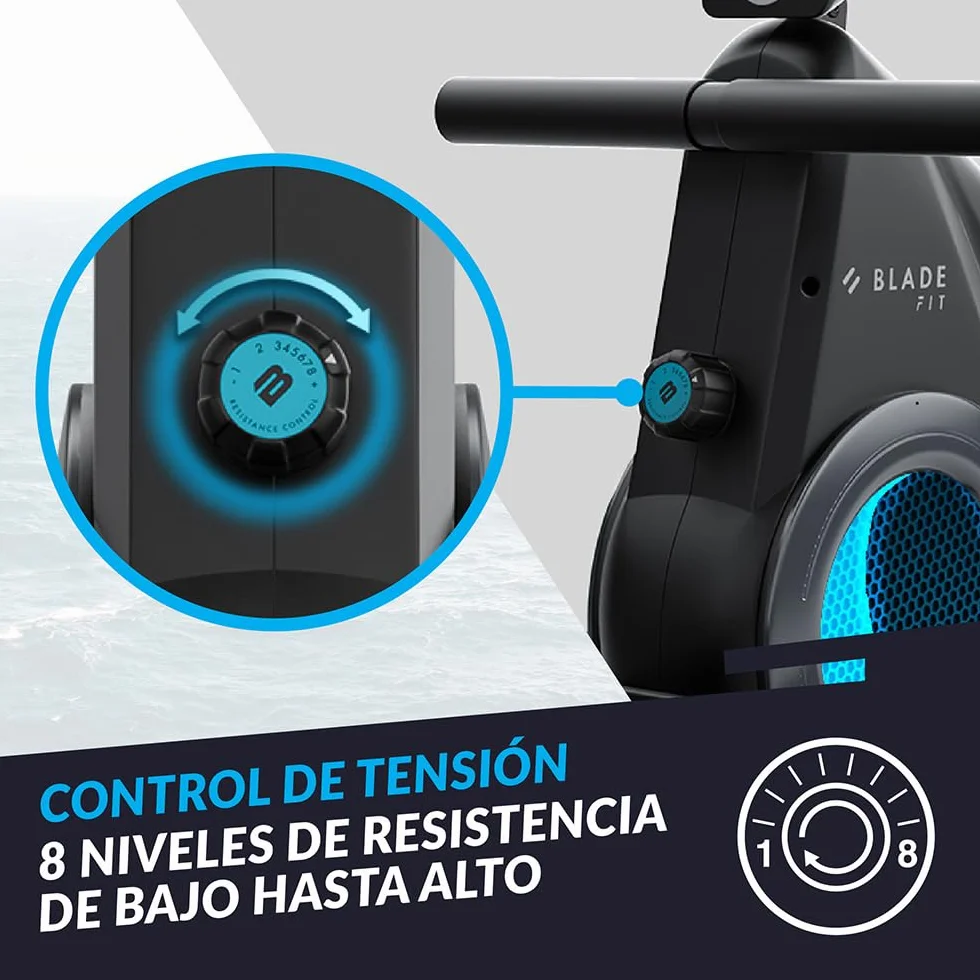 Máquina de Remo Blade FIT de Bluefin Fitness | Compatible con Kinomap | Máquinas de Remo para Casa/Plegable | Consola Digital LCD | App para Móvil | Máquina de Remo Plegable para Casa