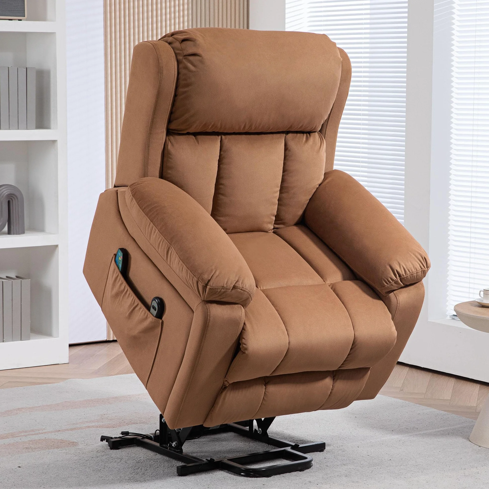 HOMCOM Sillón Relax Reclinable Eléctrico Levanta Personas con Masaje y Calor, Cuero Sintético, Marrón