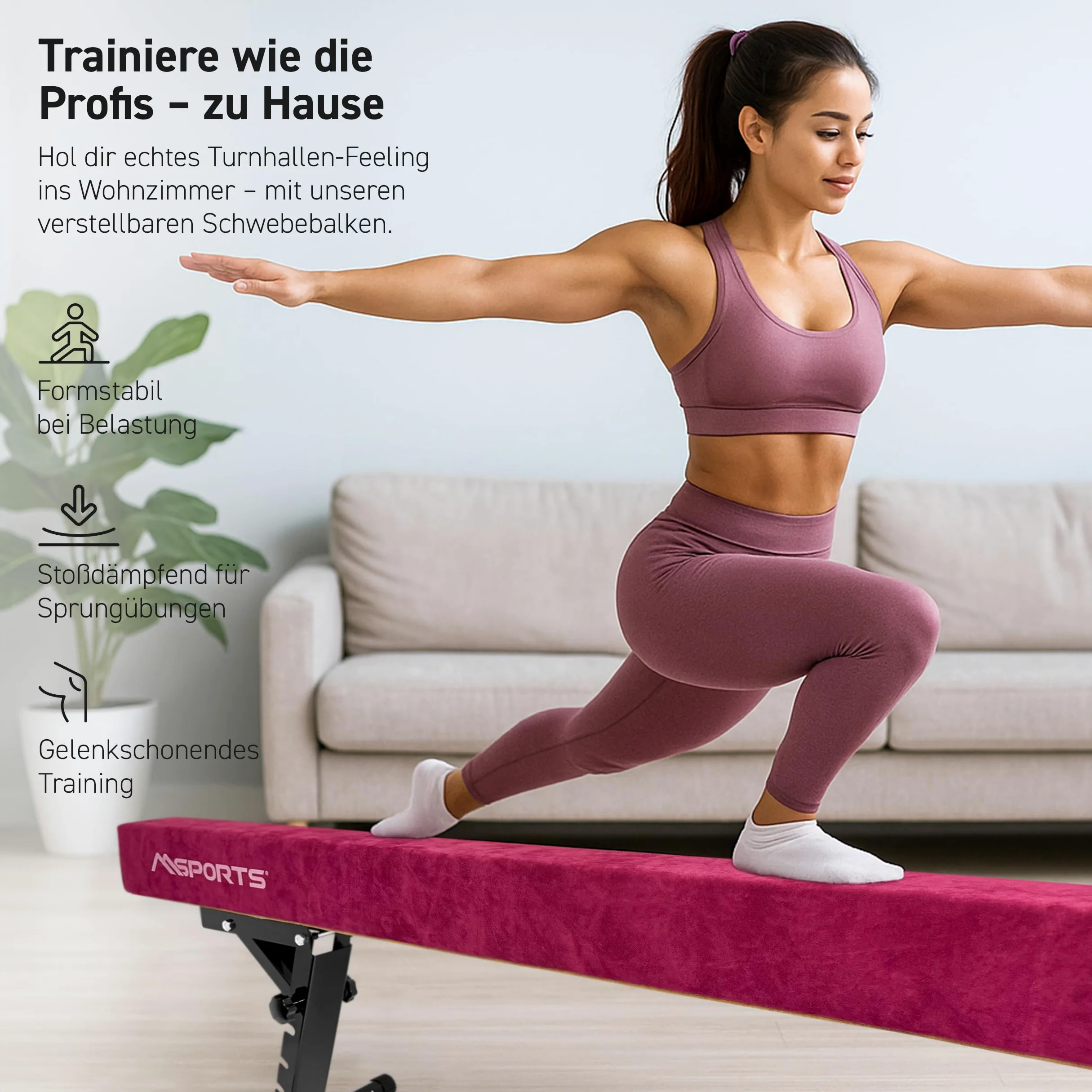 MSPORTS Barra de equilibrio de alta calidad con altura ajustable, 245 cm para niños y adultos, 5 niveles de altura regulable (18 – 56 cm), para casa o club, 5 colores