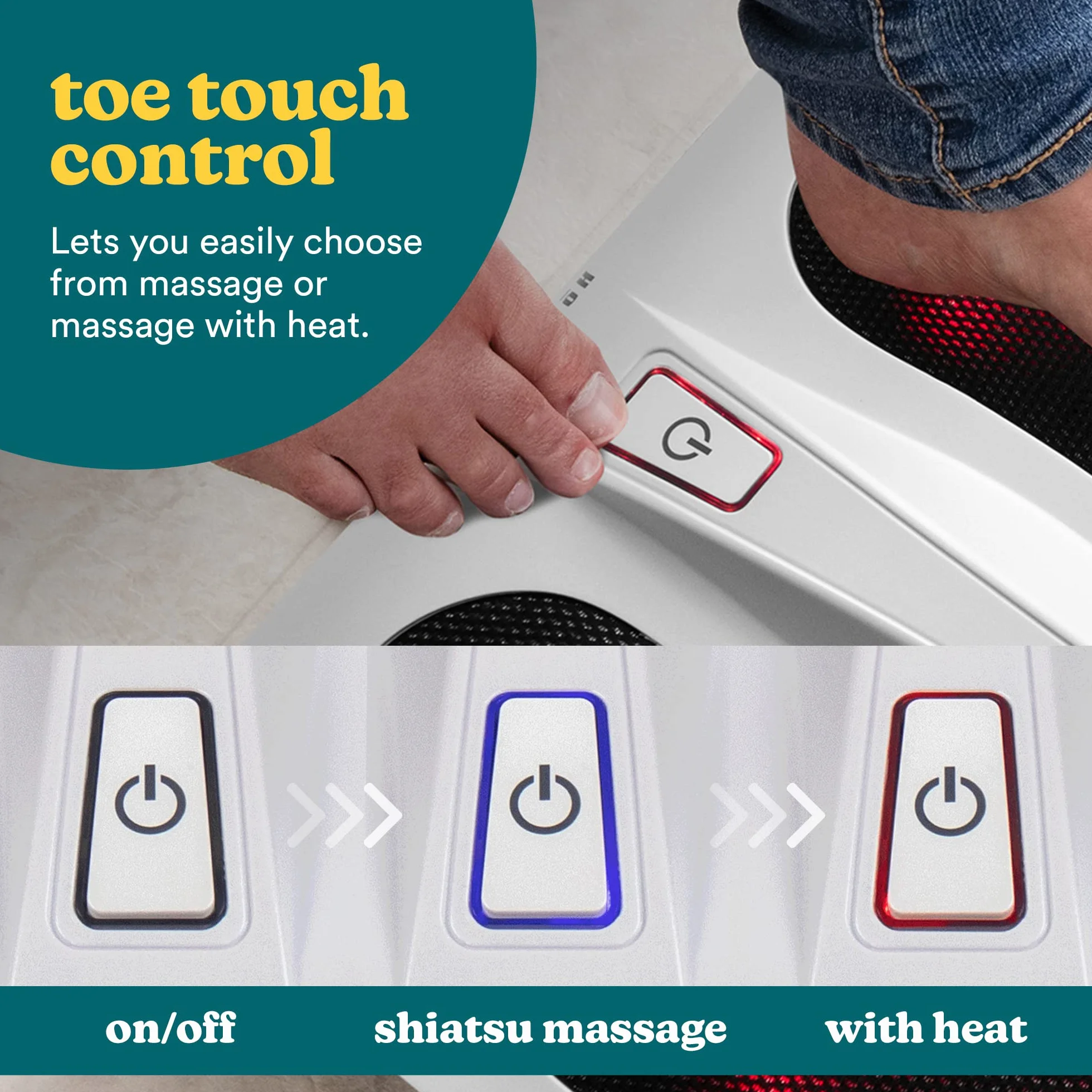 HoMedics Deluxe Shiatsu Masajeador Eléctrico para Pies con Calor – 6 Nodos Giratorios, 18 Cabezales
