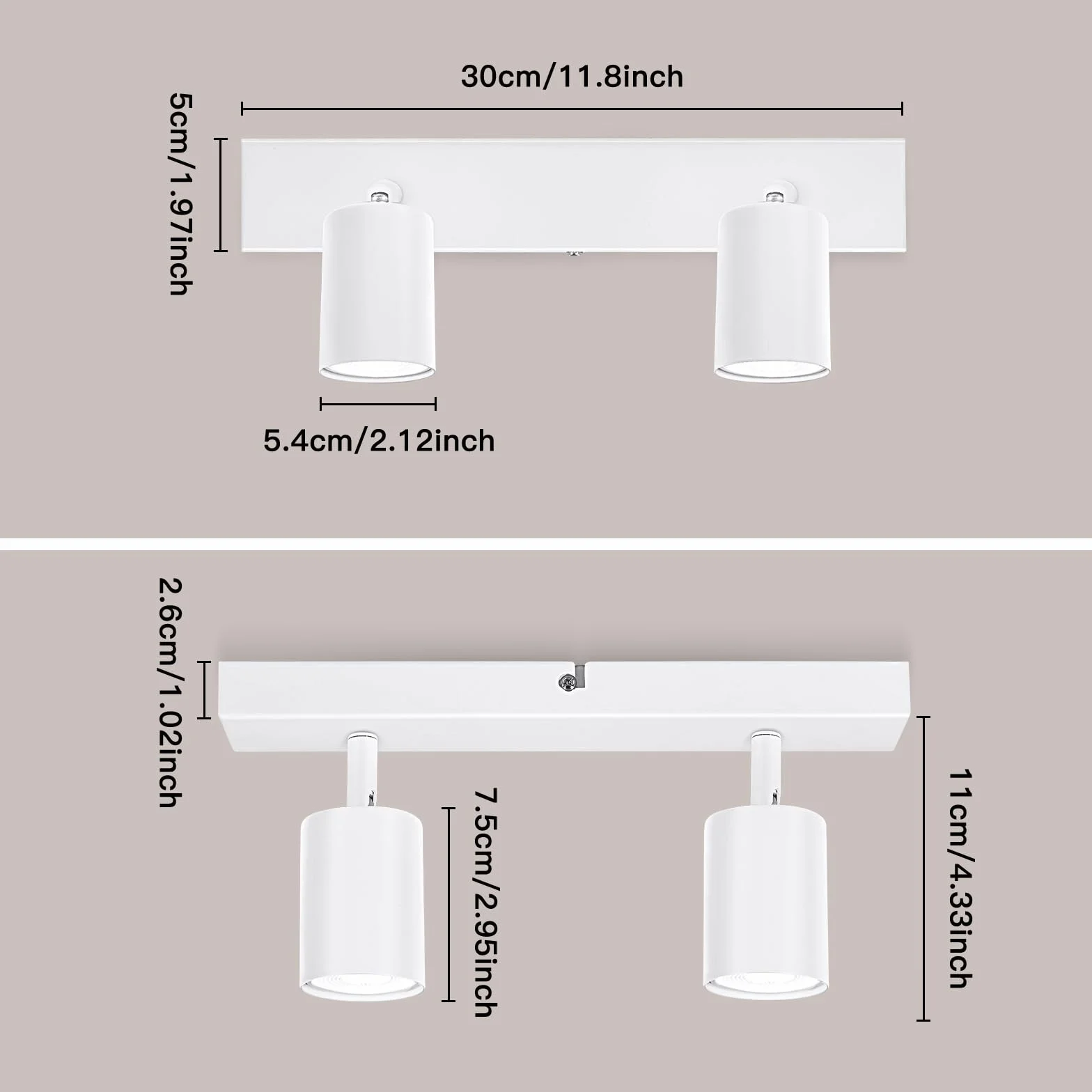 Ketom GU10 Lámpara de Techo 2 Focos Orientables, Blanco, Moderna, para Salón, Dormitorio, Cocina