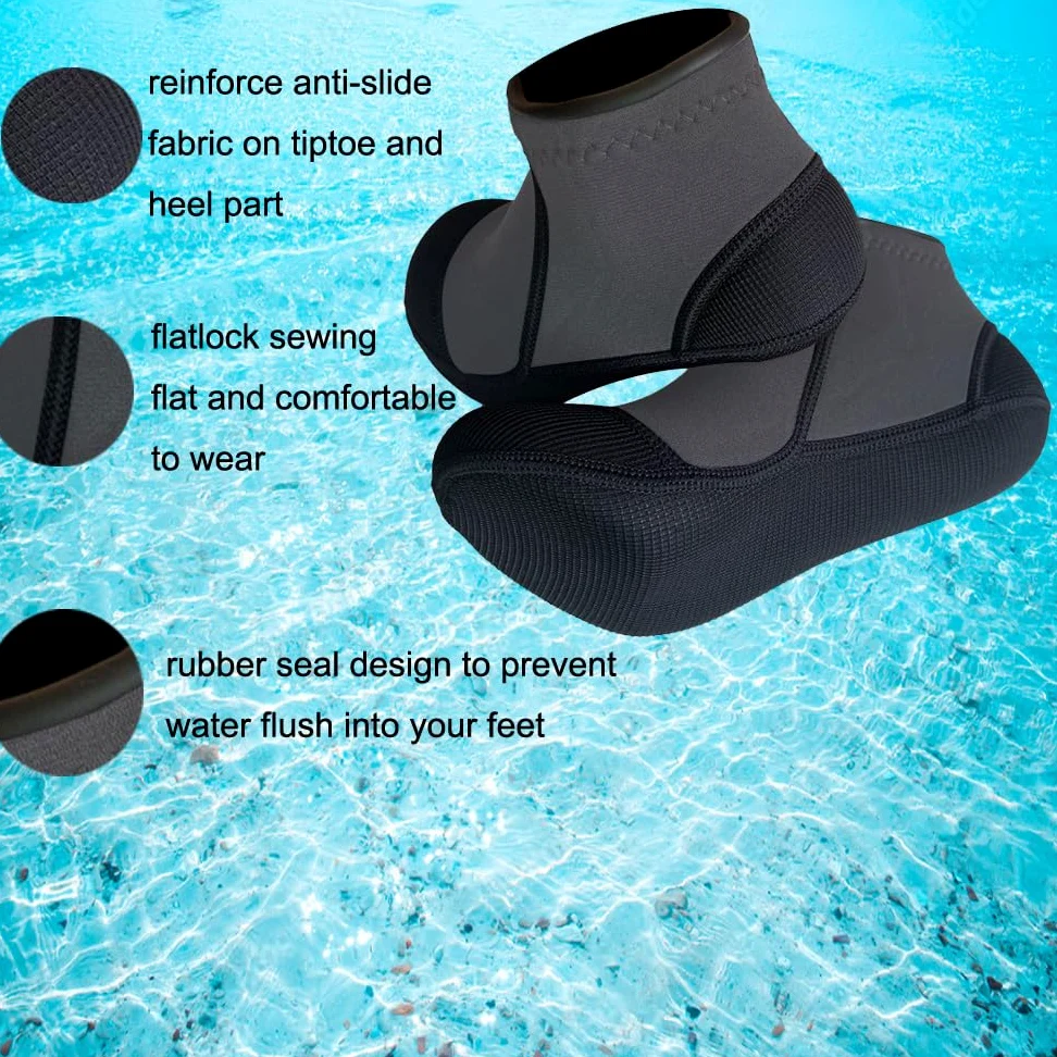 MYLEDI 2 pares de calcetines cortos unisex de neopreno de 3 mm para esnórquel, natación, buceo, kayak, surf, deportes de playa
