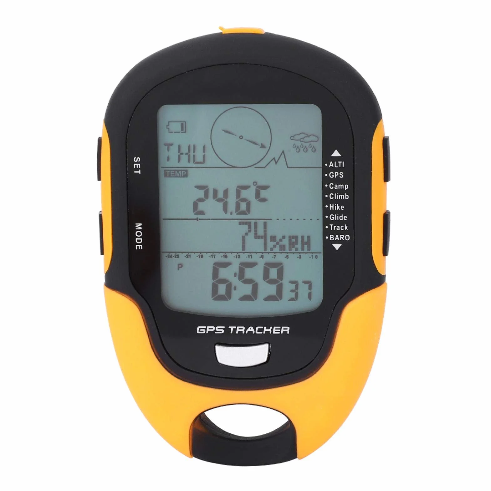 Yosoo Barómetro de altímetro Digital, brújula Receptor de navegación GPS multifunción Impermeable barómetro de higrómetro Recargable USB portátil para Deportes al Aire