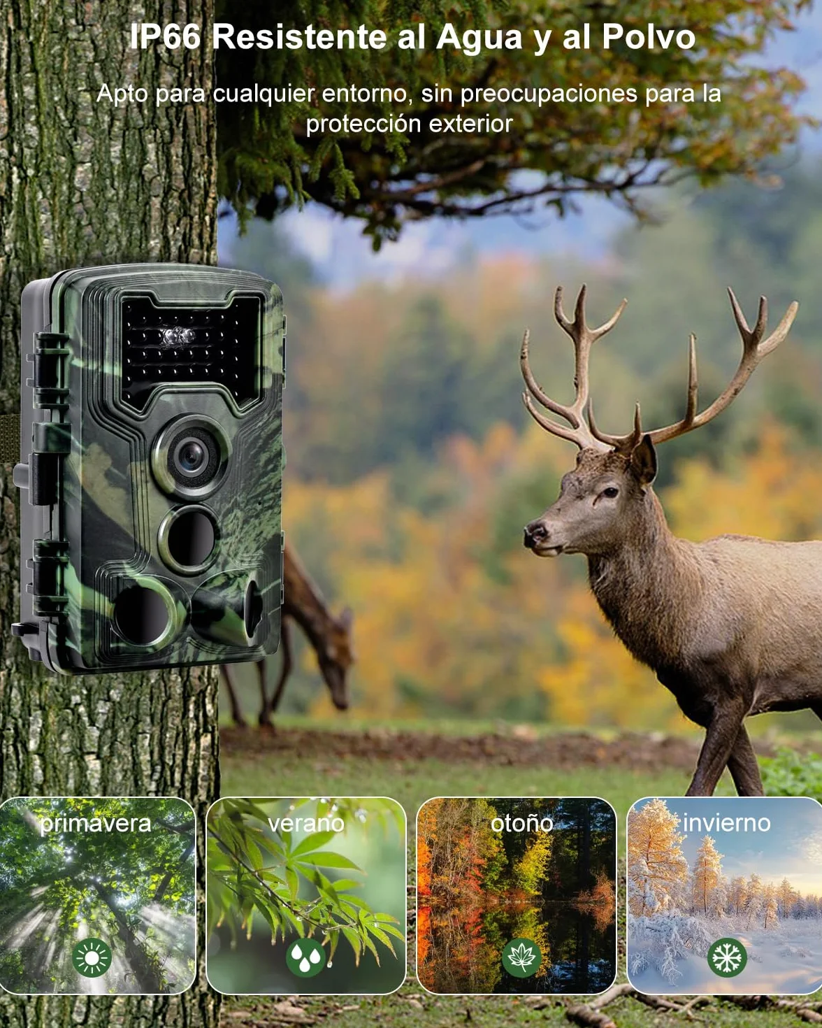 Cámara de Caza 2,7K 58MP, Camara Fototrampeo con Tarjeta 32G, 120° Cámaras de Caza Vision Nocturna Sin Brillo Invisible 0,1s Trampa Fotográfica Impermeable IP66 para Observación de Vida Silvestre