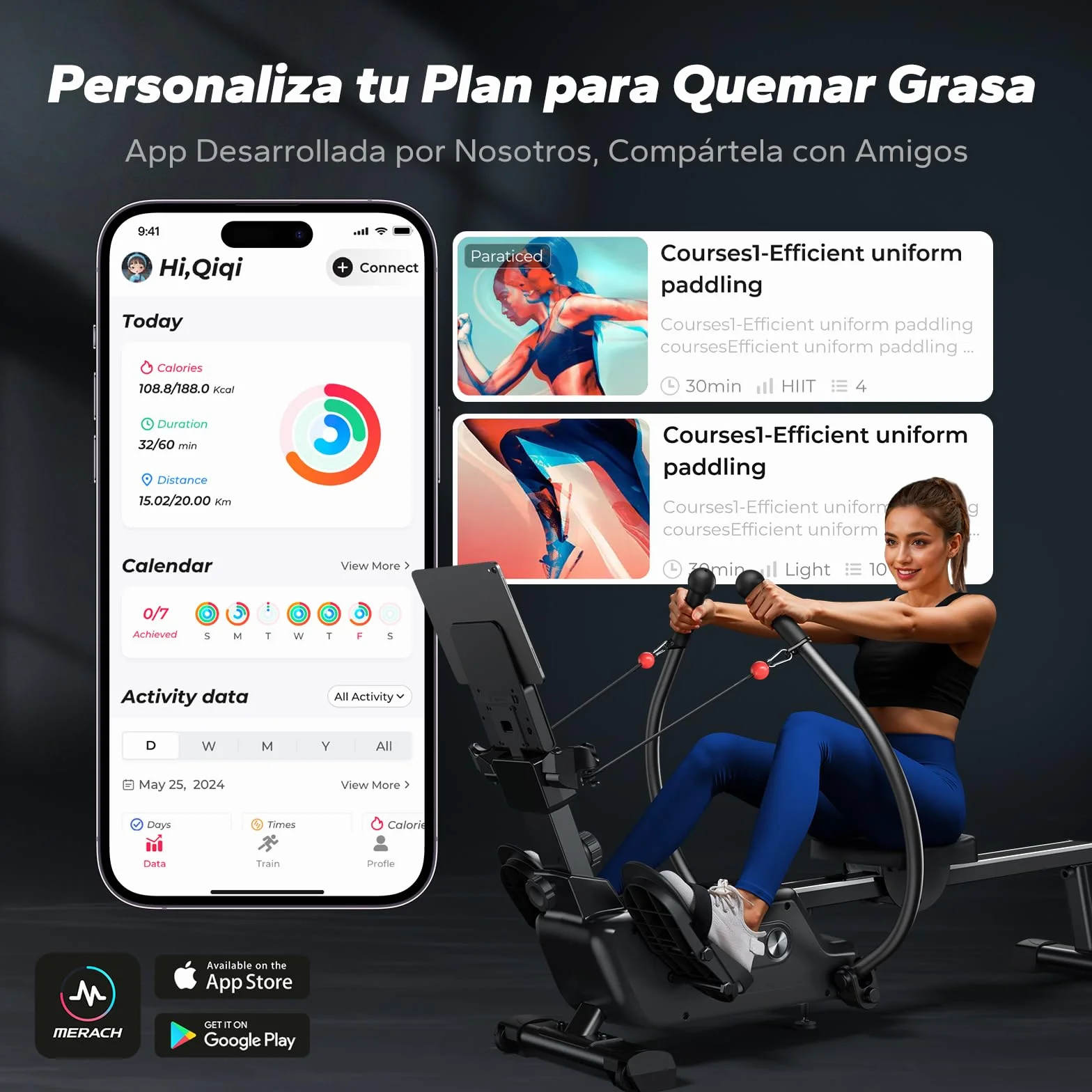 MERACH Máquina de Remo para casa con Exclusiva Tarjeta interactiva y Juegos, Aspecto Similar al tiburón, Experiencia de Remo intensa, Ahorra Espacio, Adecuada para Entrenamiento de Cuerpo Entero