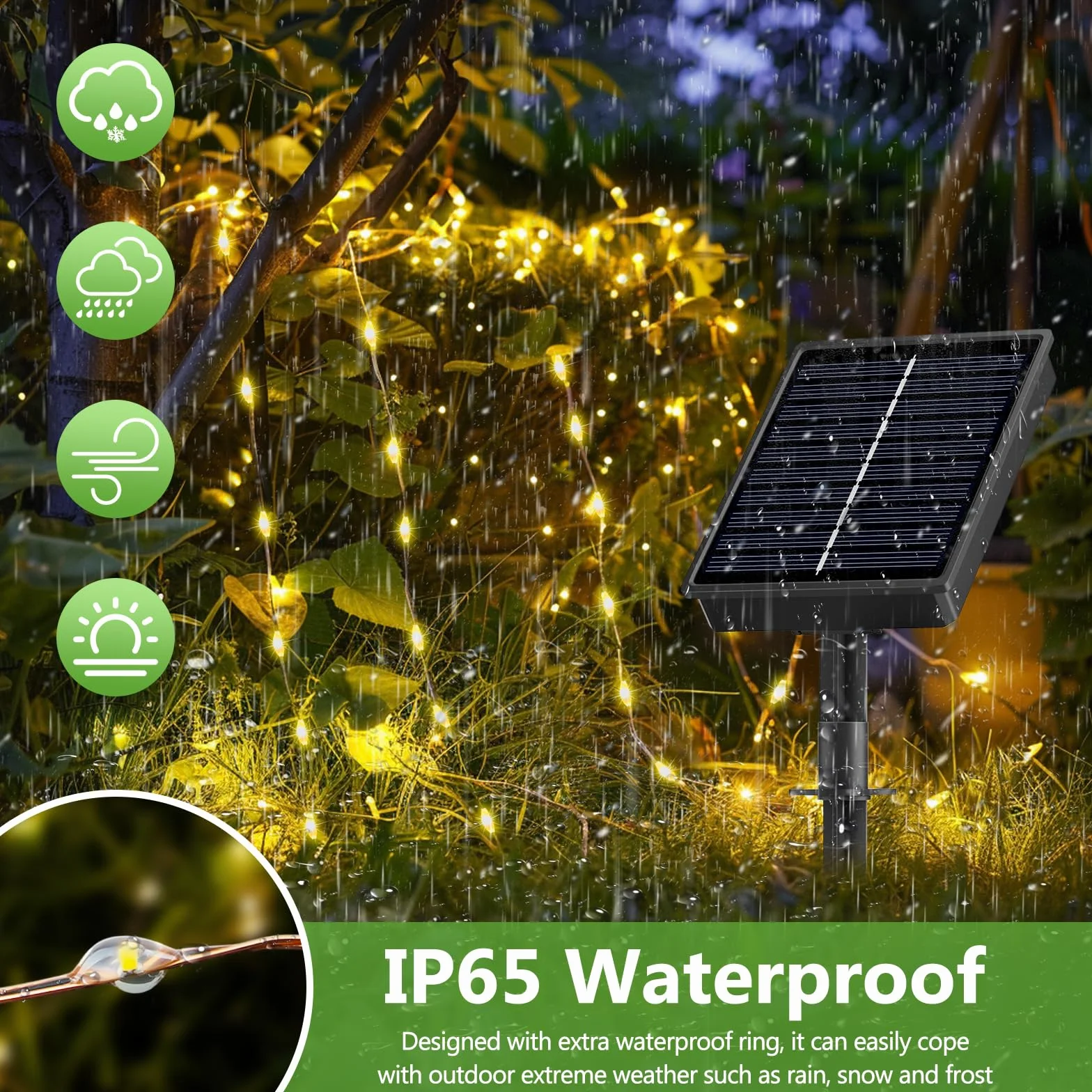 FIFlying Guirnalda Luces Exterior Solar 120 LED IP65 Blanco Cálido 8 Modos 3x12M