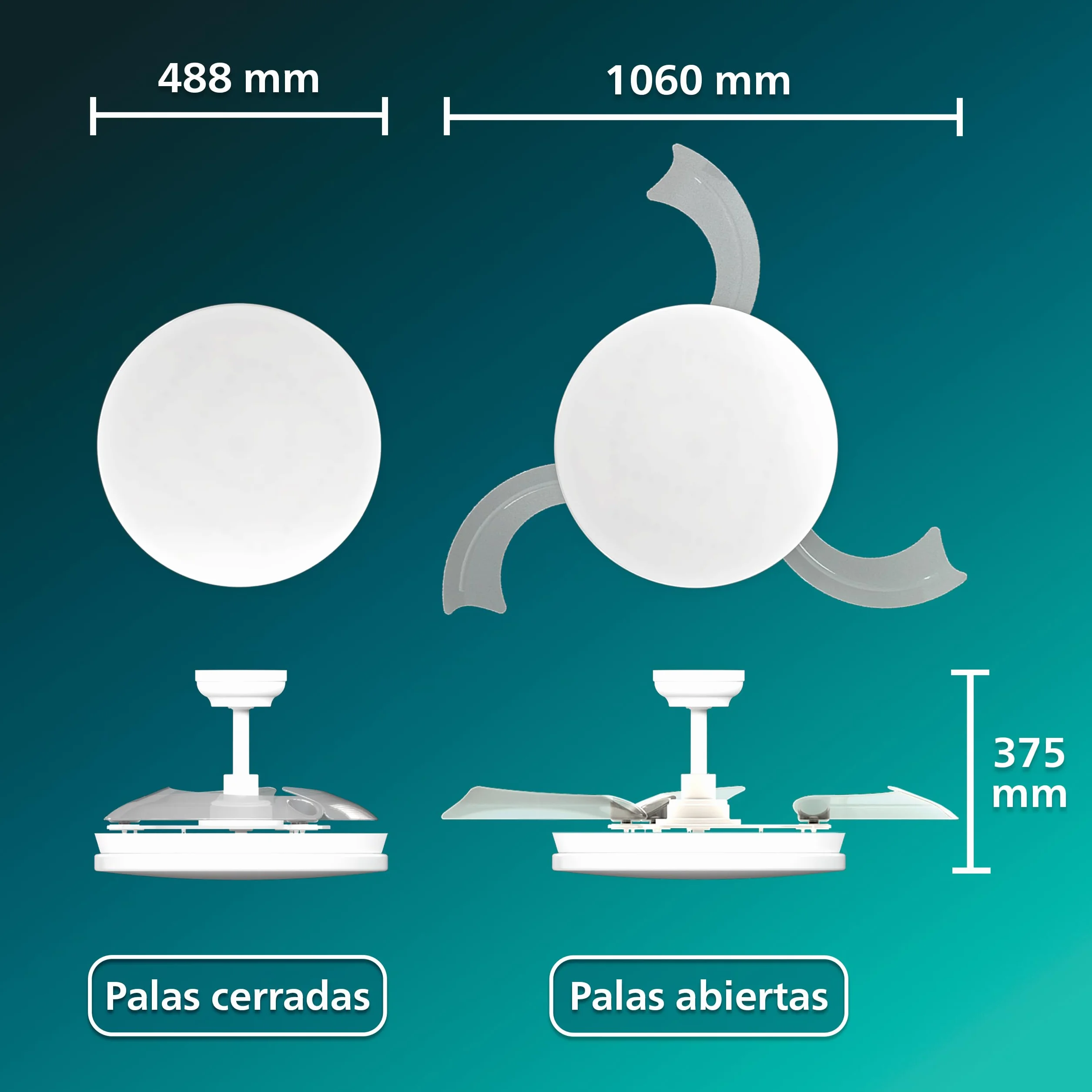 Philips Lámpara de Techo con Ventilador de Aspas Retráctiles LED 106 cm 4500 Lúmenes Blanco Tres Tonos Regulable Mando a Distancia