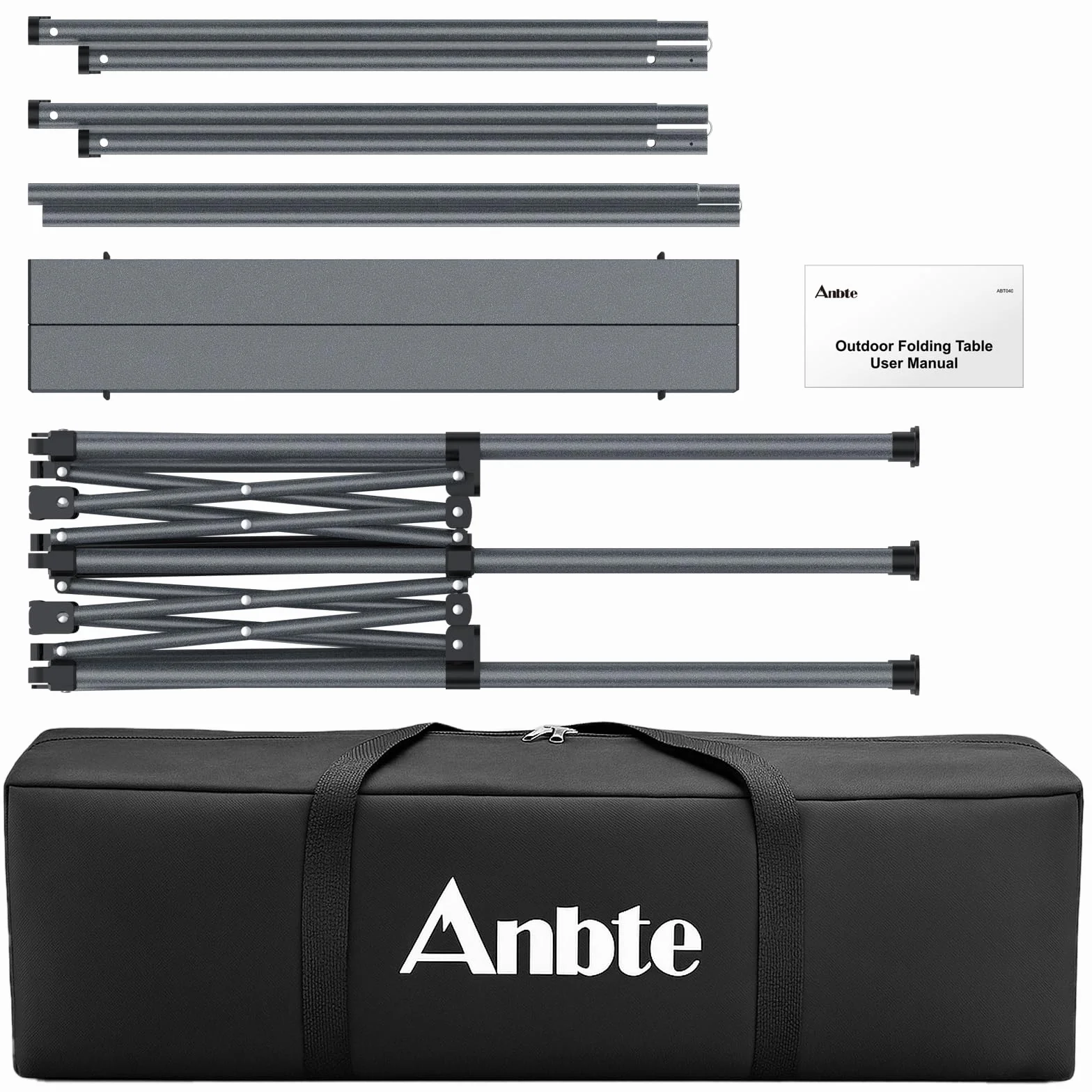 Anbte Mesa Camping Plegable 122 x 60 x 74 cm, Mesas de Acampada Portátil Aluminio Impermeable Capacidad de Carga 120 kg para Jardín, Terraza, Picnic,BBQ,Camping Negro