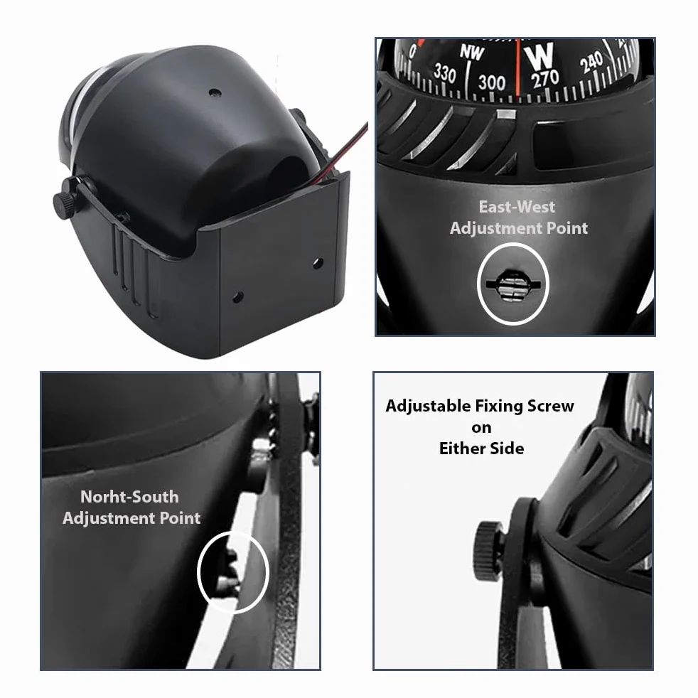 Riloer Brújula de navegación para coche, barco, brújula de navegación ABS de alta precisión con luz LED, impermeable para coche, barco, viajes al aire libre, senderismo, montañismo