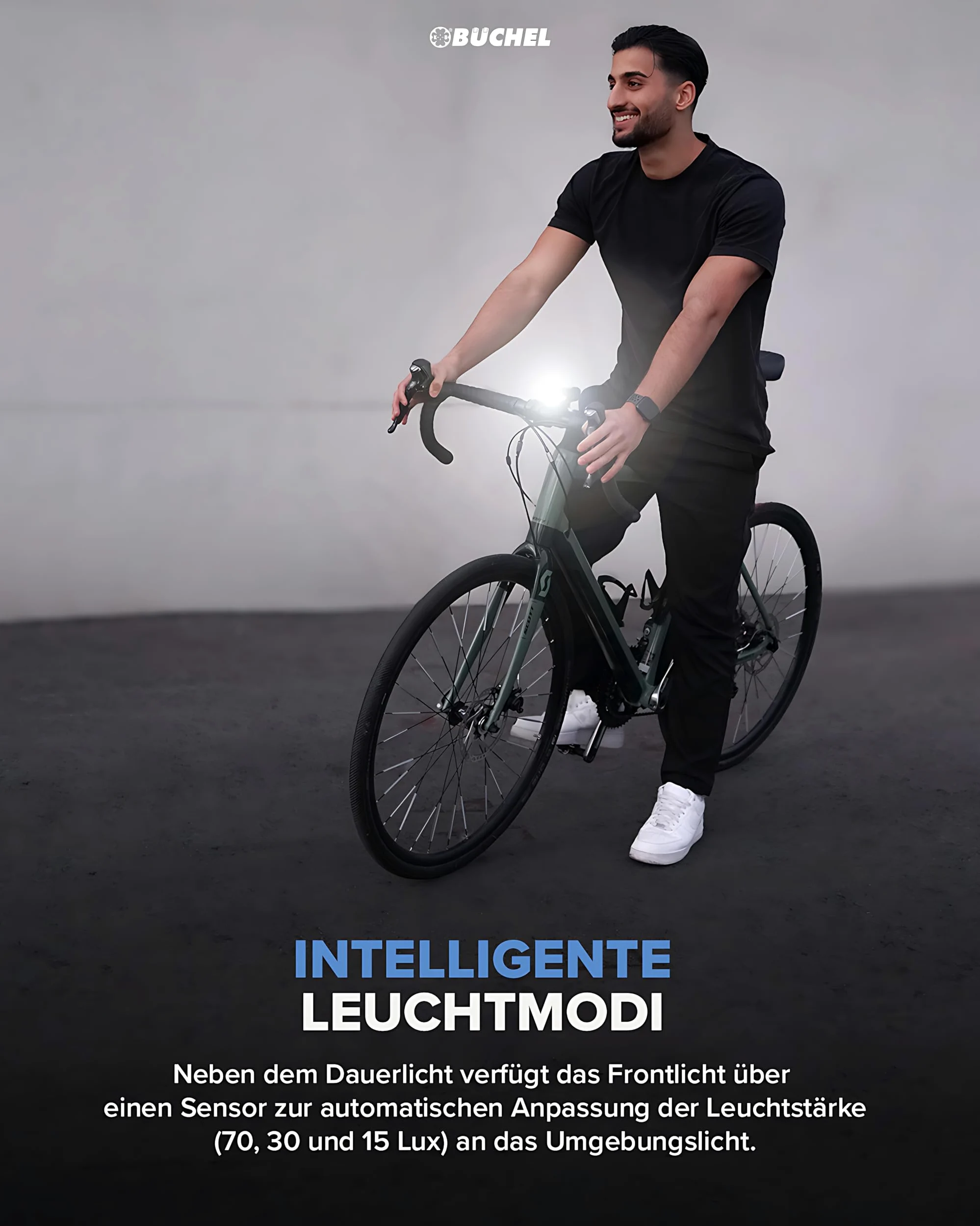 Büchel BLC 720 - Juego de Luces para Bicicleta (70/30/15 Lux, homologadas por StVZO, hasta 14 Horas de autonomía, luz LED Recargable para Bicicleta Delantera y Trasera, Micro USB)
