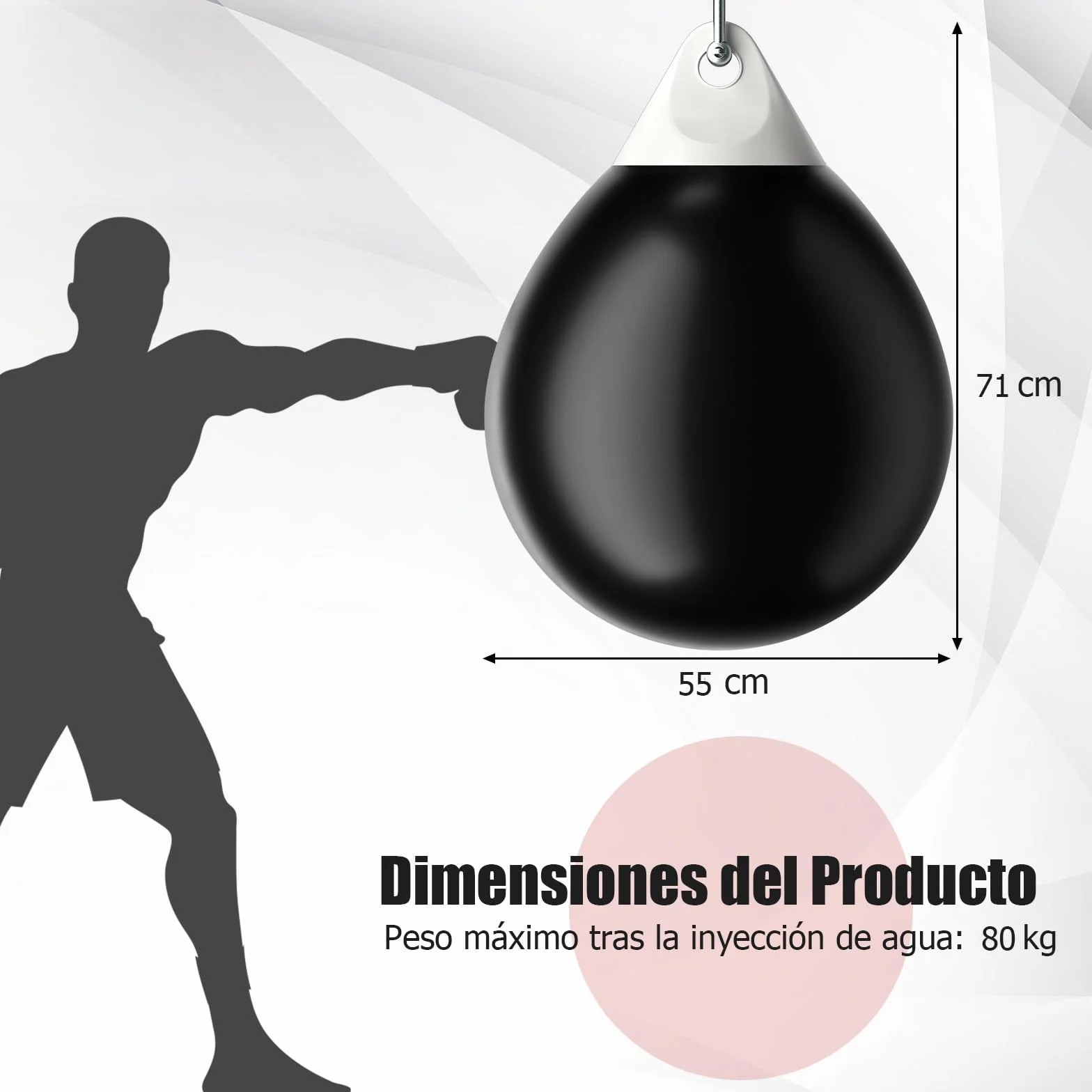 GYMAX Saco de Boxeo de Agua, Bolsa Pesada de Agua de 55 cm y 80 kg con Cadena Metálica Ajustable, Manguera Llena de Agua, Saco de Entrenamiento Acuático para Adultos y Niños