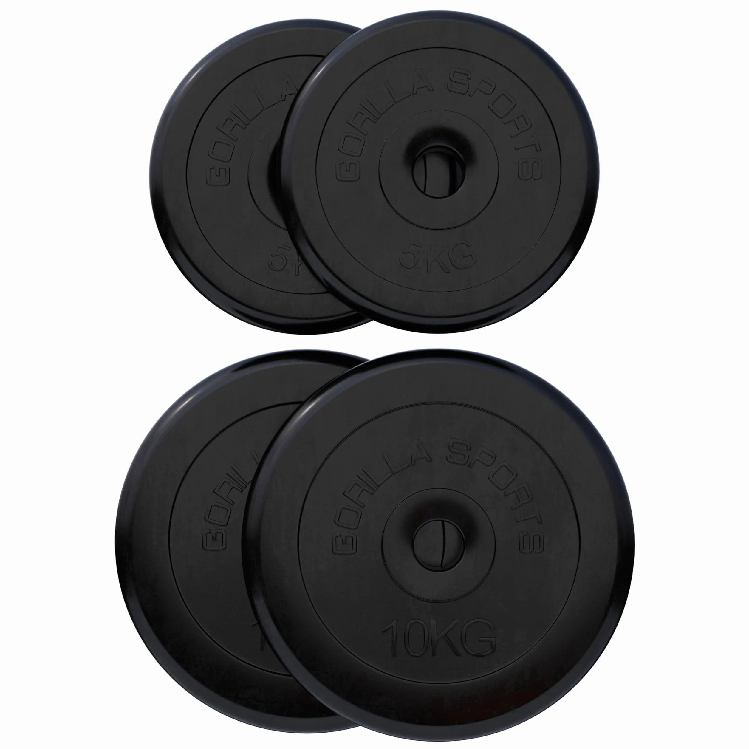 Gorilla Sports - Juego de discos de pesas (2 x 10 kg, 2 x 5 kg, recubiertos de goma)
