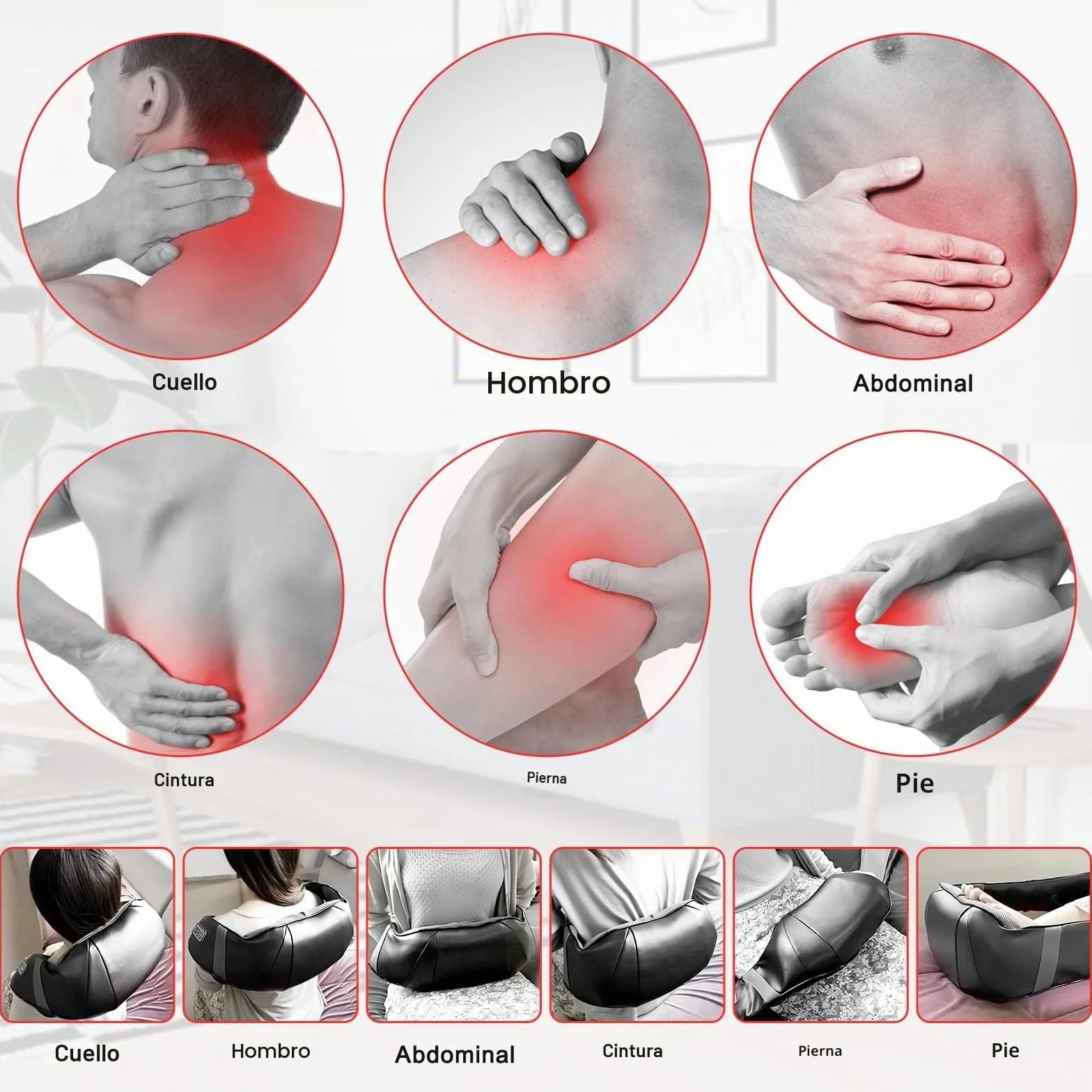 Masajeador Shiatsu 16 Cabezales de Masaje Integrados Hombros Cuello 3 Velocidades Dirección Ajustable Calor