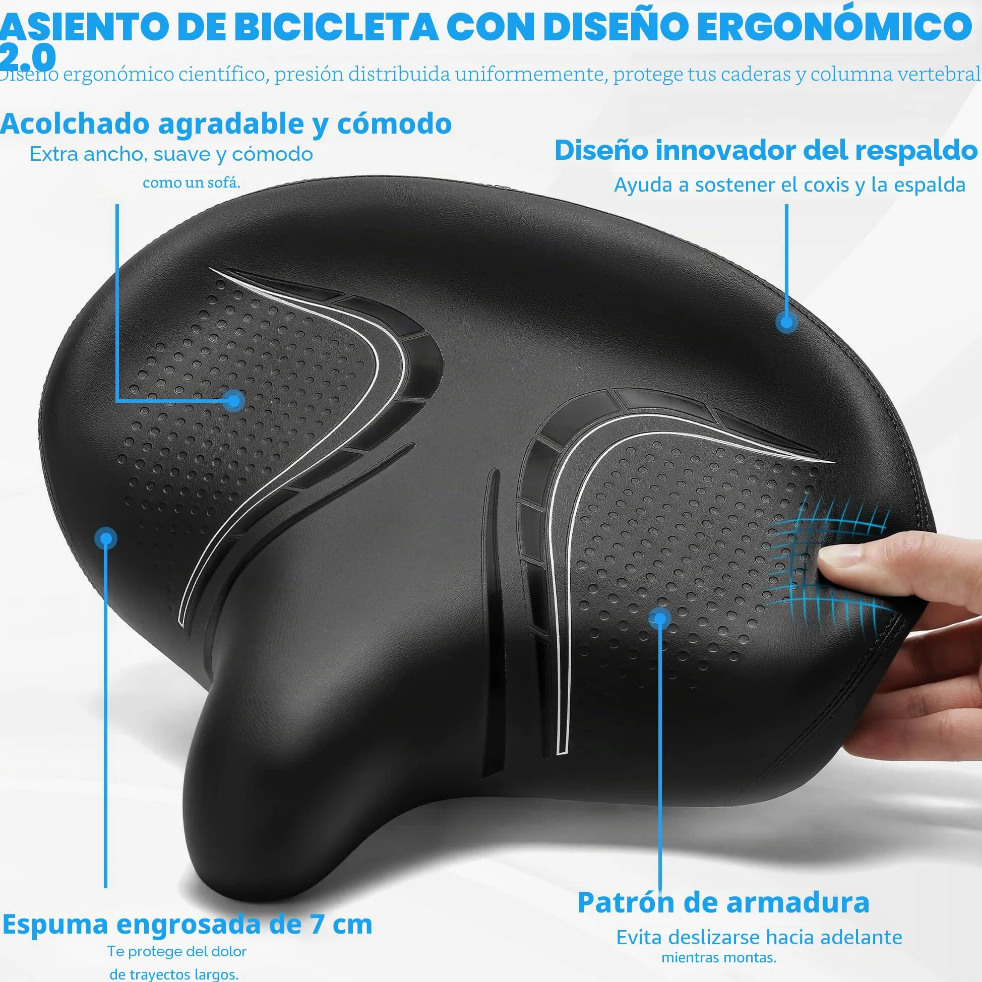 CDYWD Sillín de bicicleta de gran tamaño para hombre y mujer, cómodo, suave, extra ancho, acolchado, cómodo sillín de bicicleta, bicicleta de ejercicio, bicicleta estática