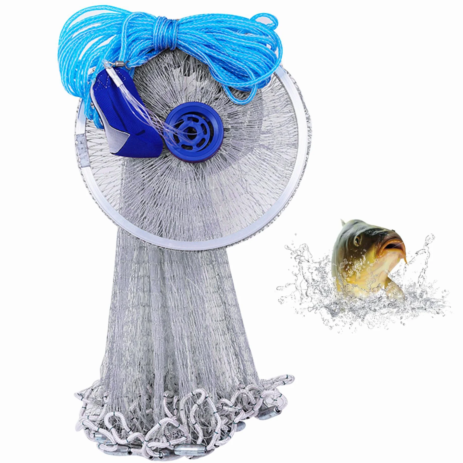 Red de Pesca de Lanzamiento Manual de 8 pies con Pesas, fundición Profesional de Nailon con Anillo de Aluminio, fundición de Pesca para Peces de Cebo de Agua Dulce y Salada