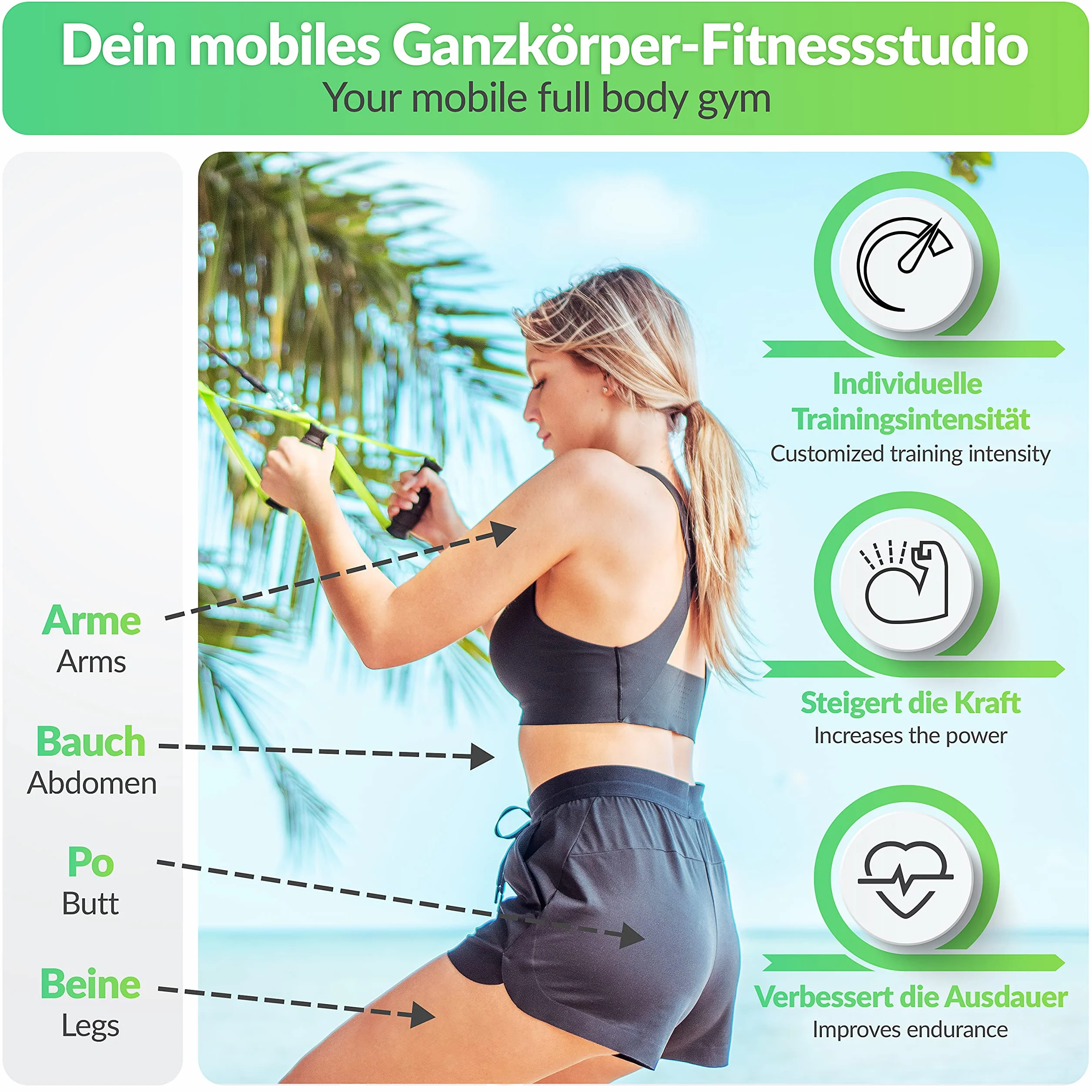 BodyCROSS Suspension Trainer – Entrenador de Suspensión para Entrenamiento en Casa y Entrenamiento en Suspensión, con Sello de Garantía