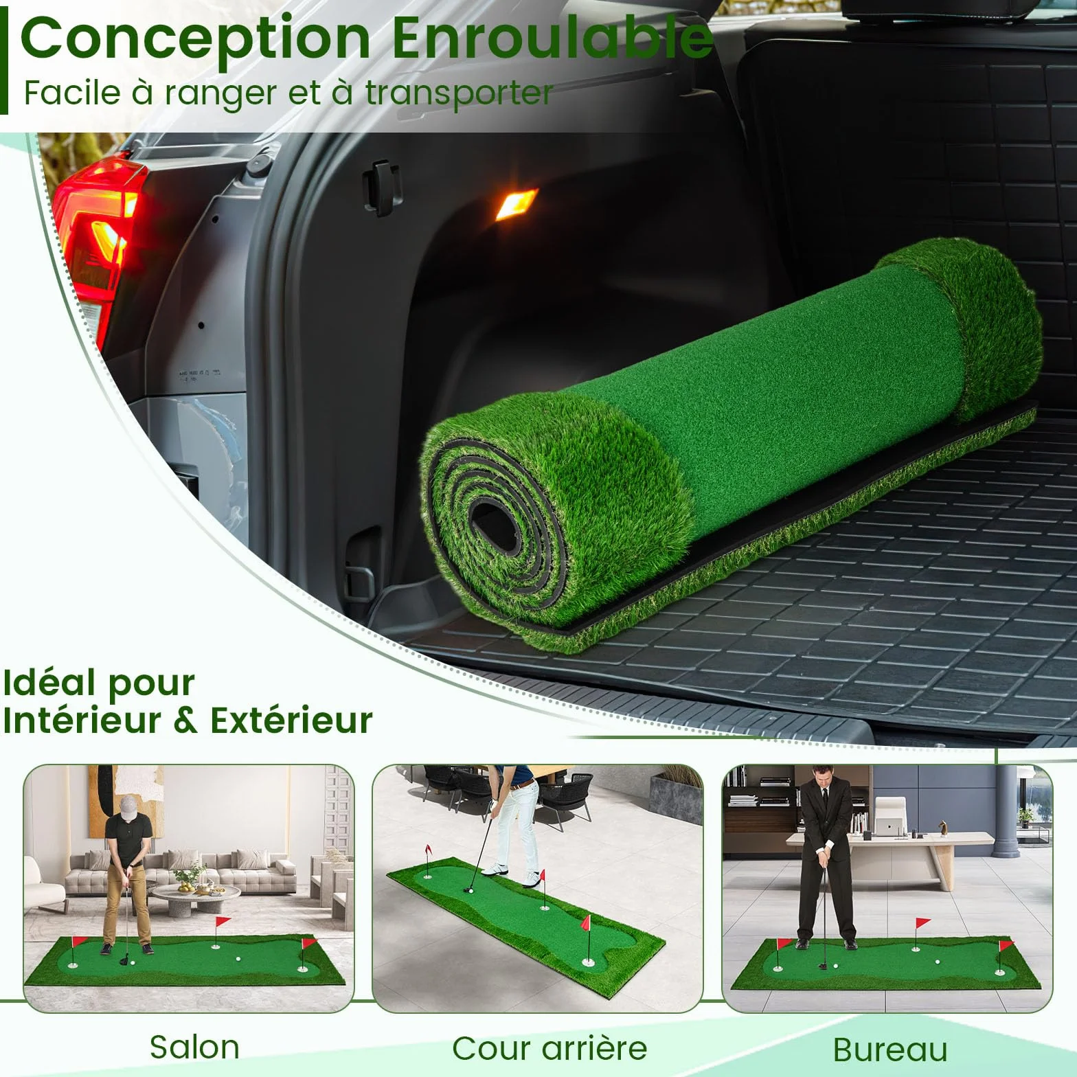 GOPLUS Alfombra de Golf para Putting 3x1 m, Entrenamiento de Golf con 3 Agujeros, Interior Exterior