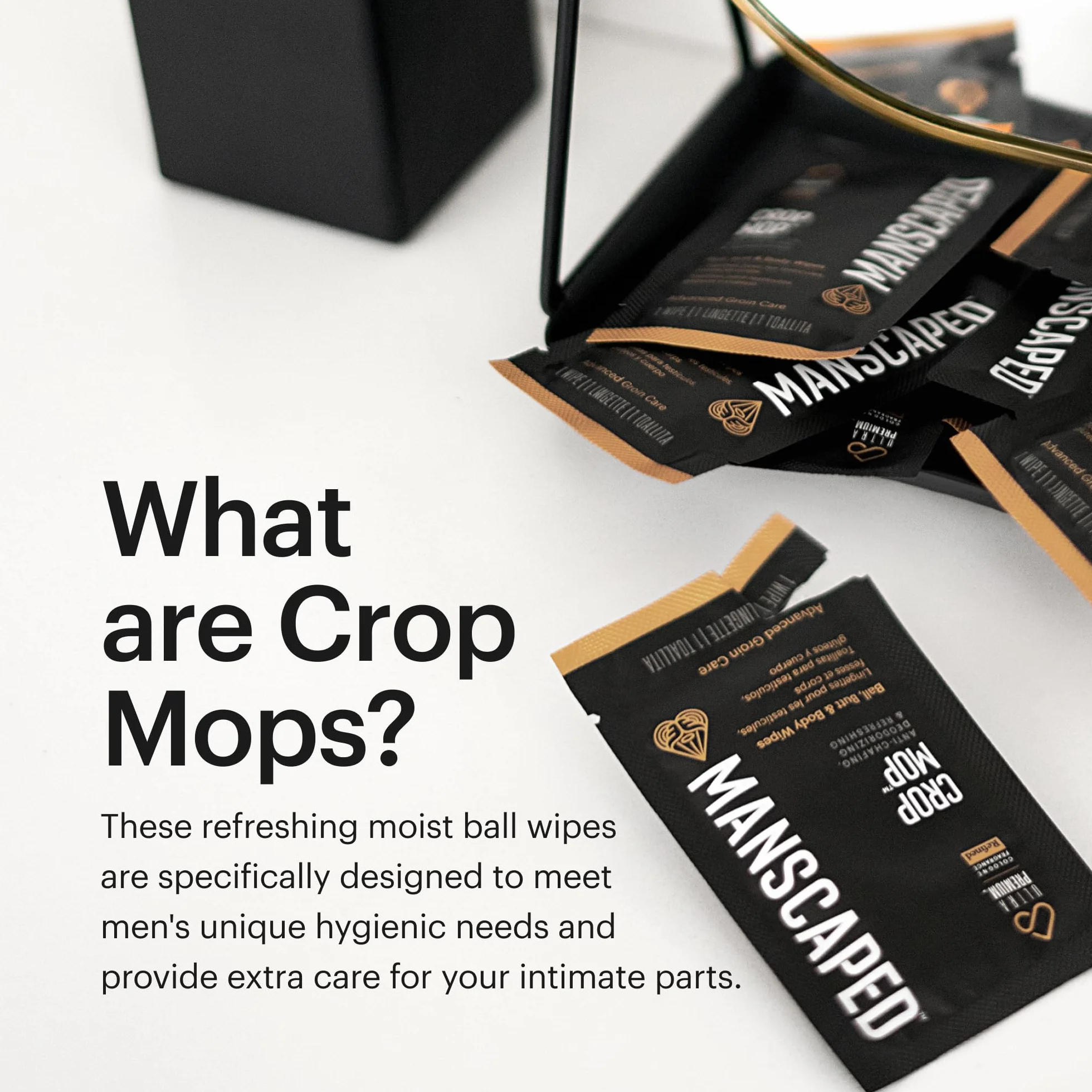 MANSCAPED® The Crop Mop® Toallitas íntimas para testículos, pack de 15 toallitas húmedas antirrozaduras para higiene masculina
