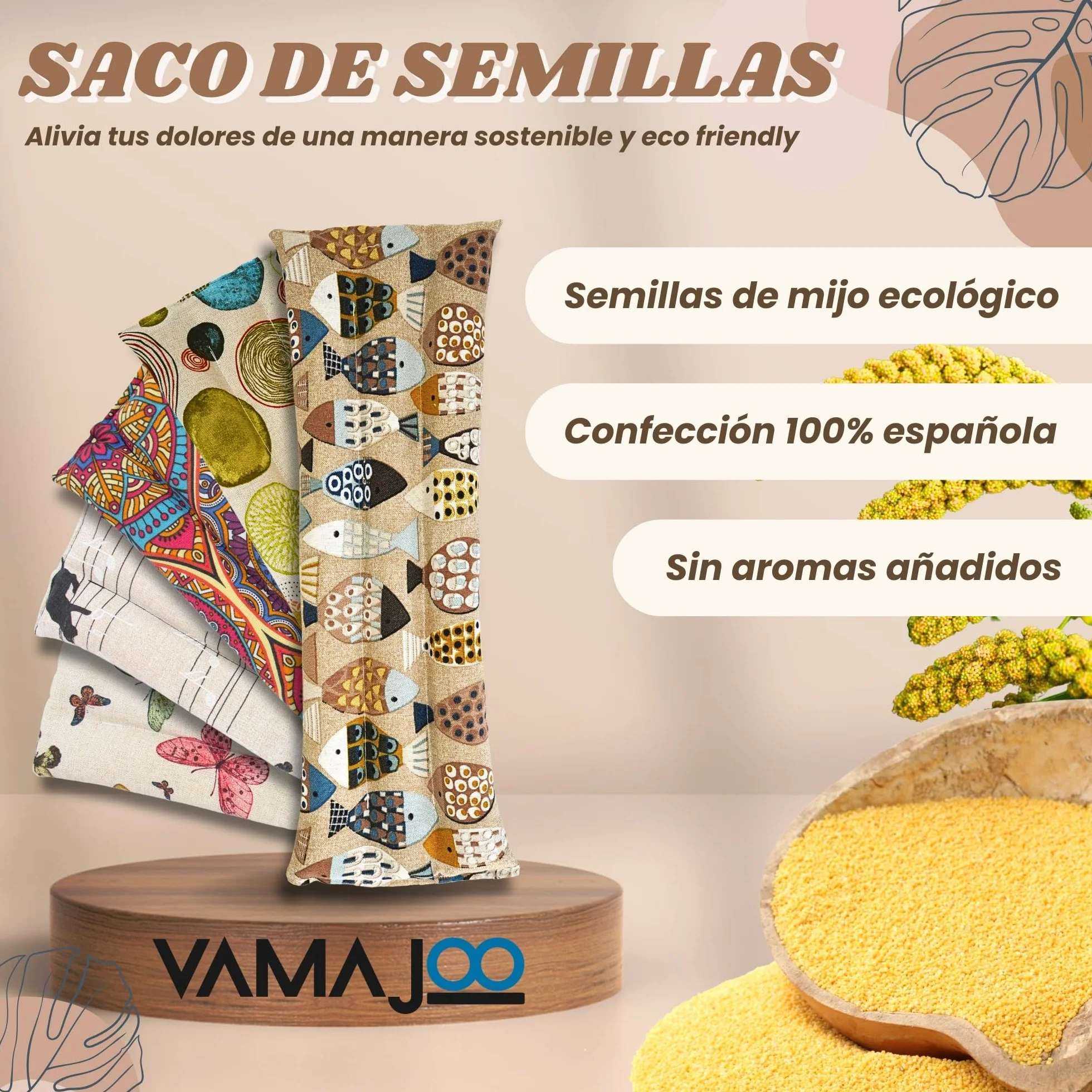 Saco Térmico Semillas Microondas 45x14cm - Bolsa Calor Mijo Ecológico Fabricado España