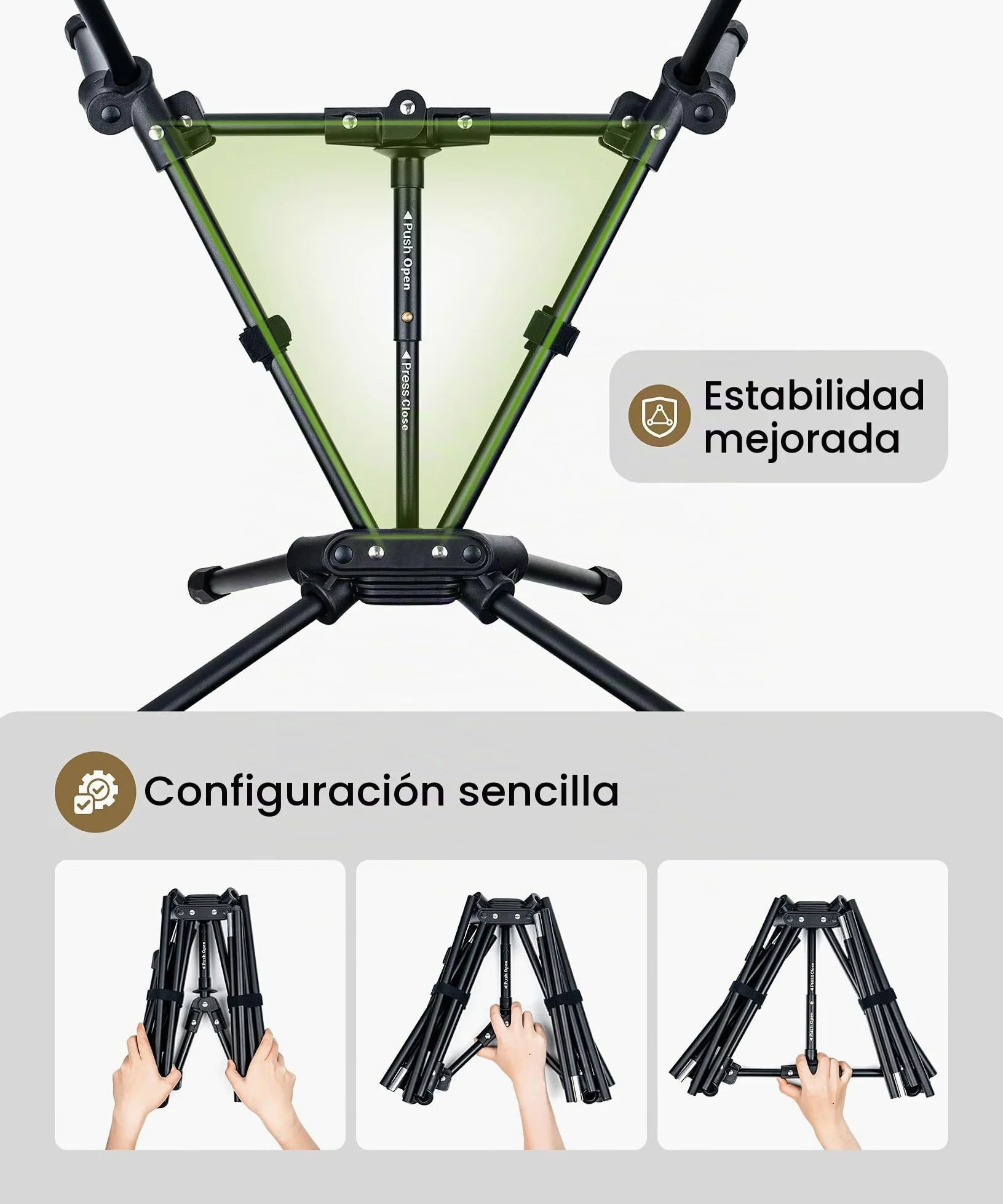 OneTigris TIGERBLADE Silla de Camping con Respaldo Alto, 170 kg, Ligera con Marco Triangular y 2 Bolsillos Laterales, Ultraligera