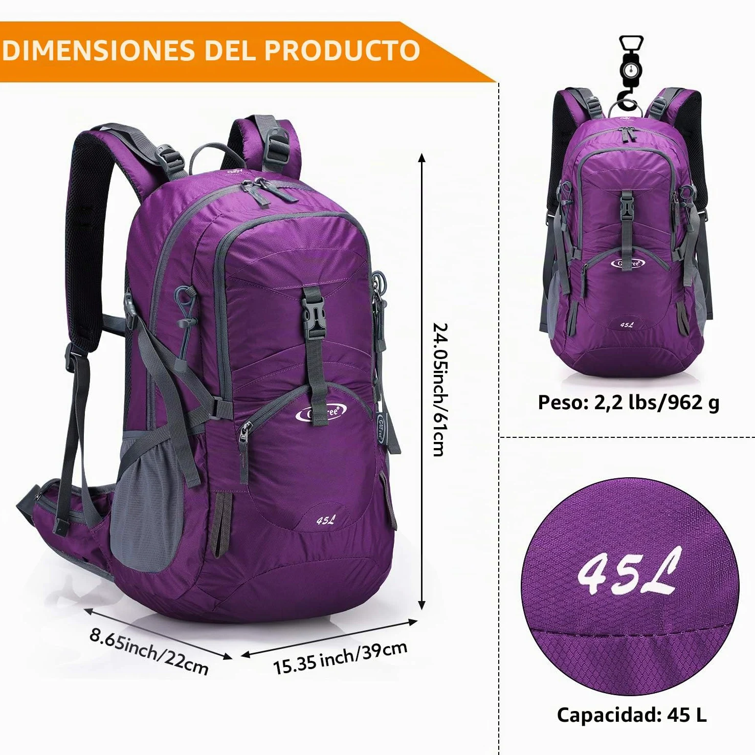 G4Free Mochilas de senderismo de 45 litros con cubierta para la lluvia, impermeable, mochila de senderismo, mochila de viaje al aire libre, camping, montañismo, senderismo, para hombres y mujeres