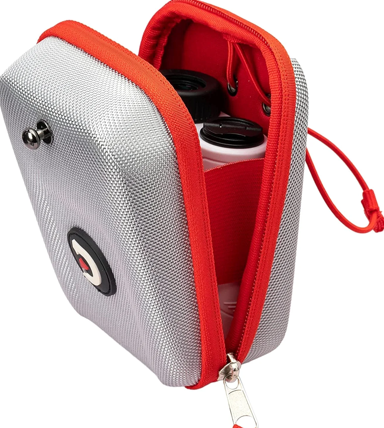 ACHIX Funda rígida para telémetro de Golf Compatible con Bushnell/Callaway, Bolsa de Transporte Universal con mosquetón para cinturón, Plata con Borde Rojo, 5.59 * 3.7 * 2.5inch, Moderno