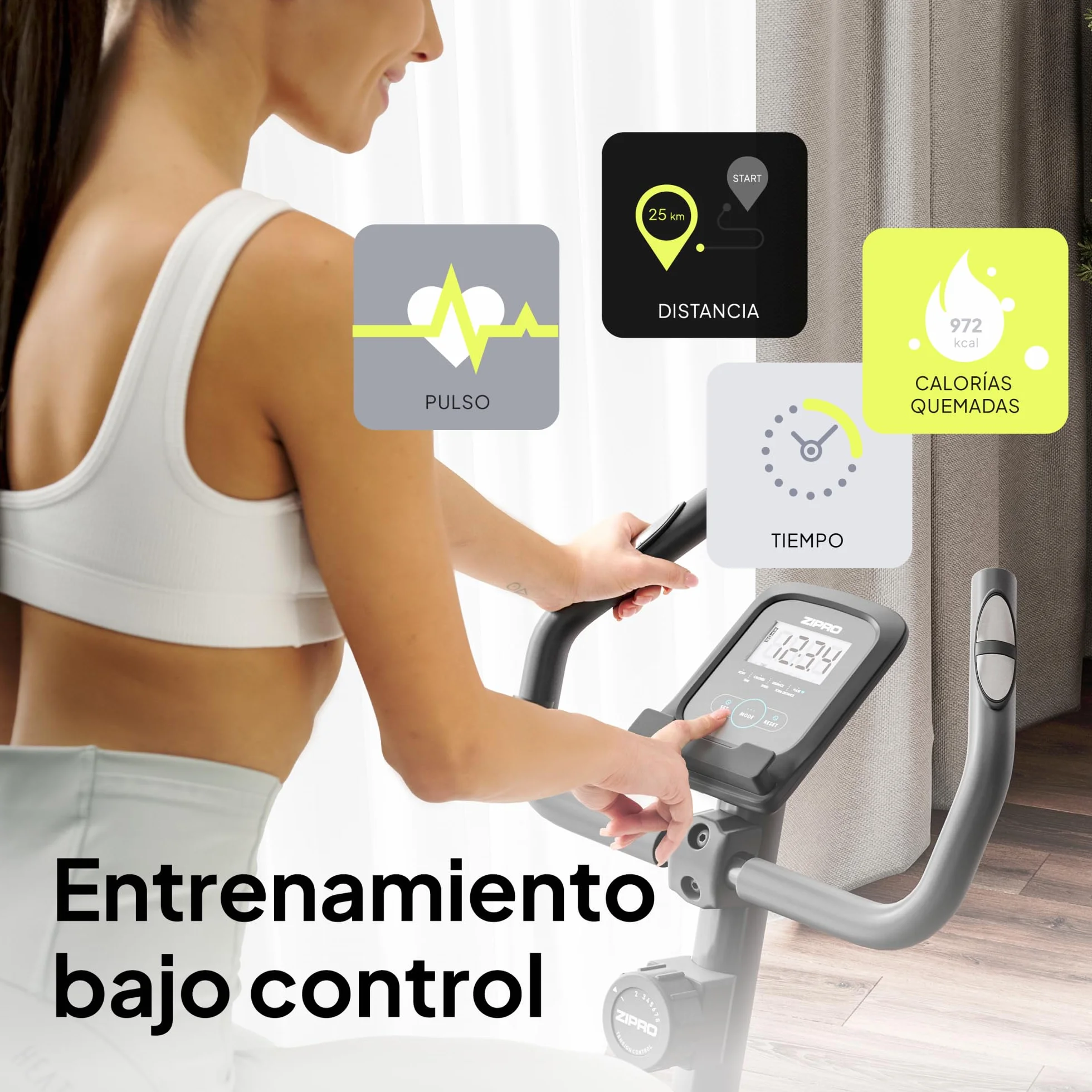 ZIPRO Bicicleta Estatica Magnetica con 8 Niveles de Resistencia, Soporte para Móvil, Monitor LCD, Sillín Confort, Bici Estatica para Cardio en Casa, Bicicletas Estaticas para Interior