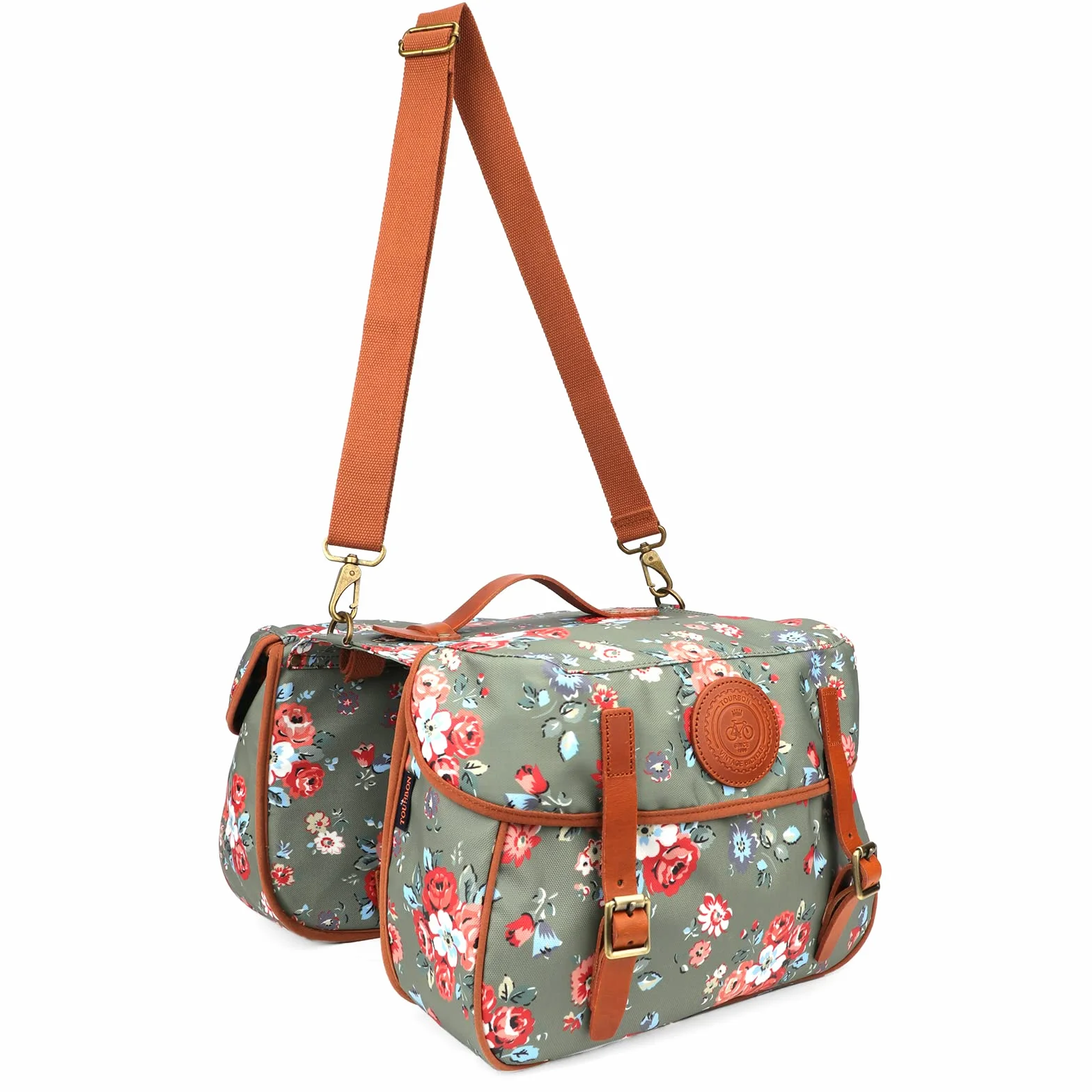 TOURBON - Bolsa de Lona Impermeable para Bicicleta, Doble alforja, para Almacenamiento de Equipaje (patrón de Flores)