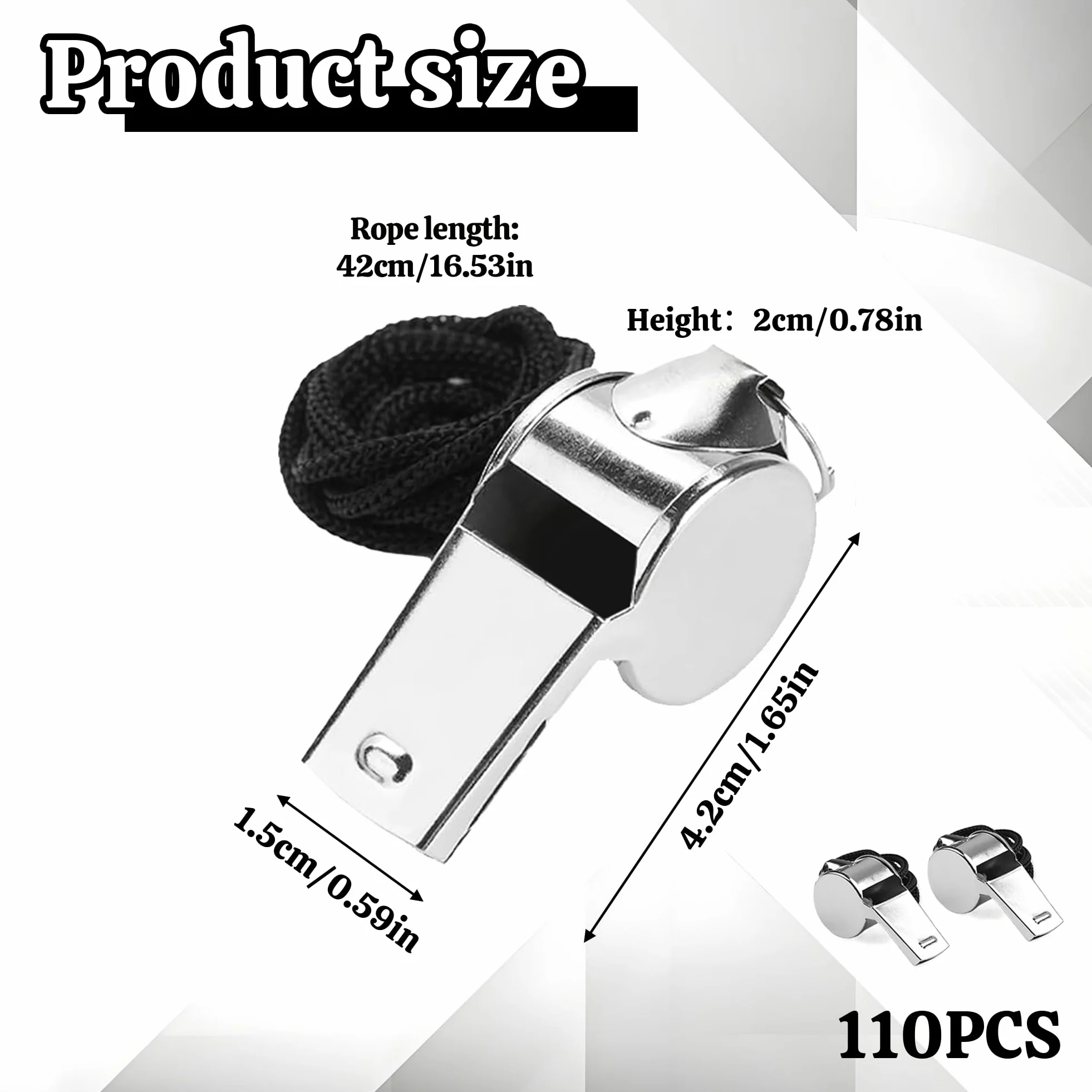 110 silbatos de metal de acero inoxidable con cordón, para entrenadores, adultos, silbato de emergencia para policías, escuela, profesores, entrenadores, policía, entrenamiento, árbitro de fútbol