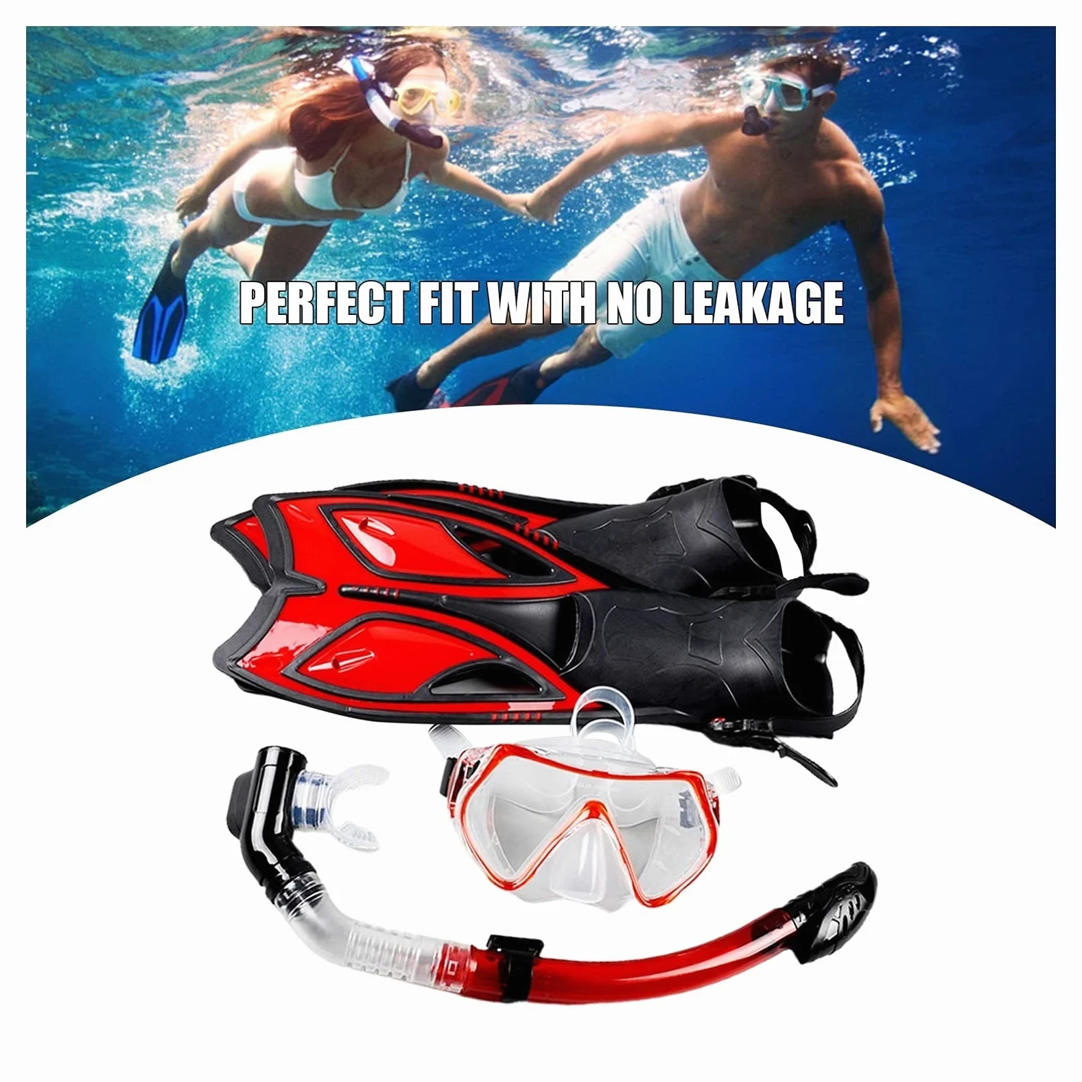 Juego de Snorkel Amarillo con Marco de Vidrio Templado y Gafas de Buceo para Adultos, Experiencia de Snorkel en seco con Aletas largas (Azul S Talla única)