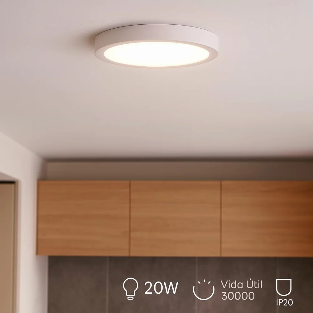 Ledme Panel de Superficie Serie Slim 20W 2000lm Luz fría 6000K Lámpara de techo IP20