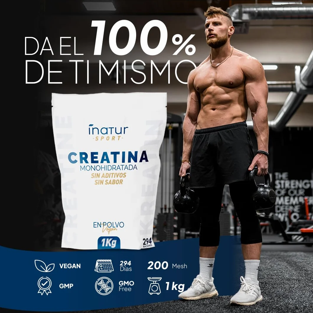 Creatina Monohidratada en Polvo 1kg 294 Dosis - 100% Creatina Monohidrato Micronizada Pura Sin Gluten Vegana