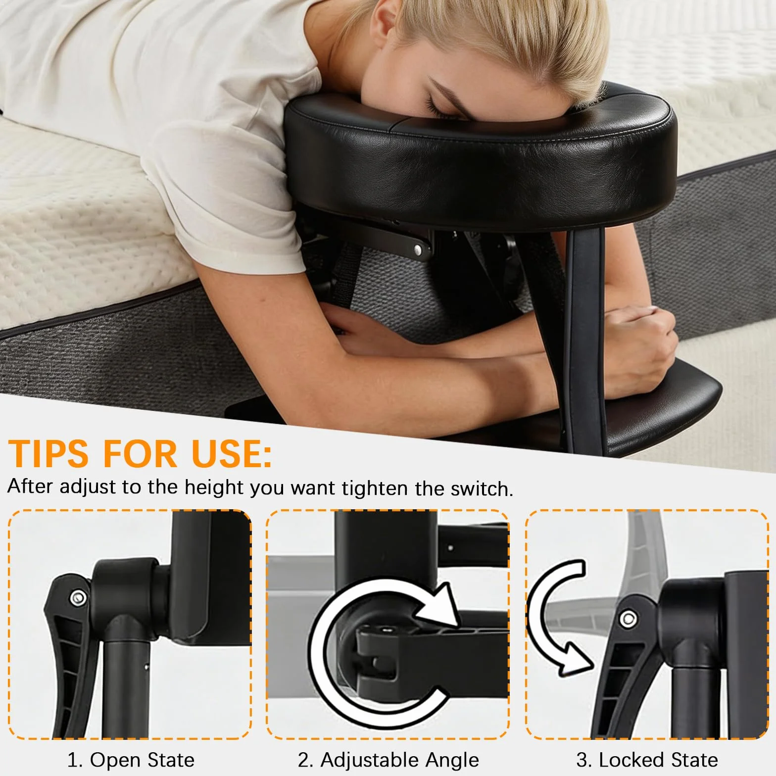 BRGD Reposacabezas de Masaje para Cama, Ajustable 180° con Soporte para Cojín Facial