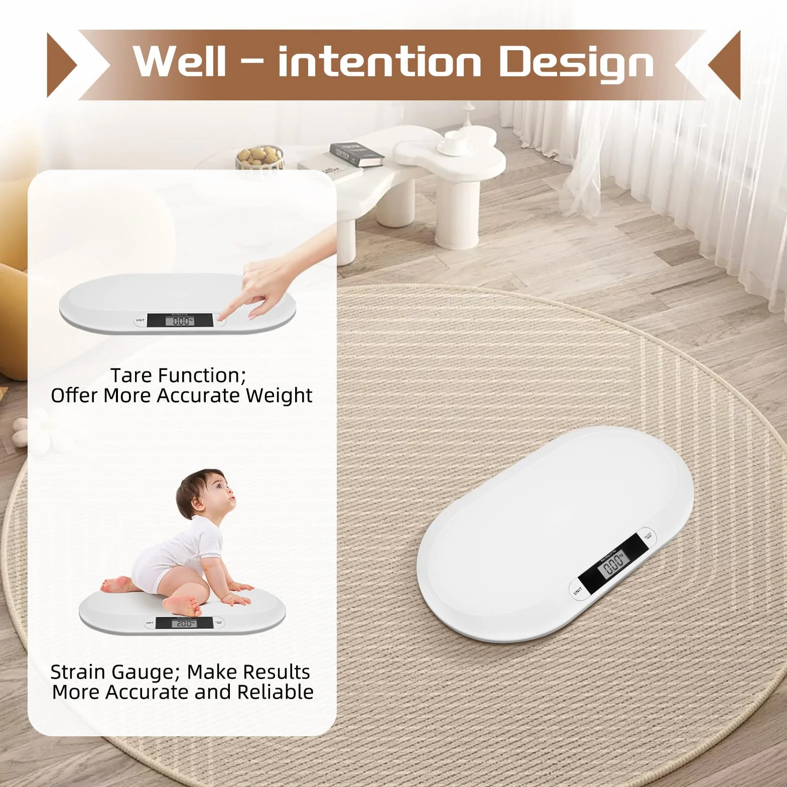Báscula digital para bebés 20 kg pantalla LCD función tara kg/lbs/st blanco