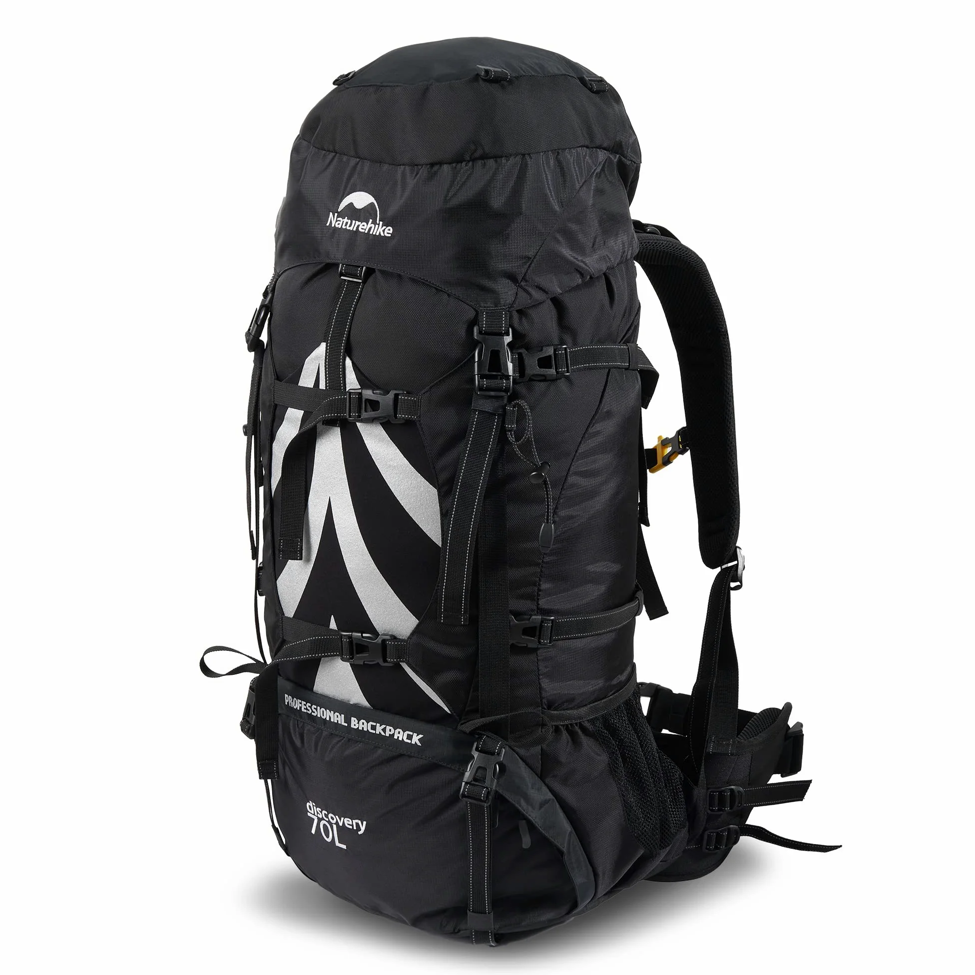 Naturehike Mochila de Senderismo 70L Hombres Mujeres Trekking Mochila Ultraligero Impermeable Mochila Grande Mochila de Viaje con Raincover para al Aire Libre, Montañismo,Camping (Negro)