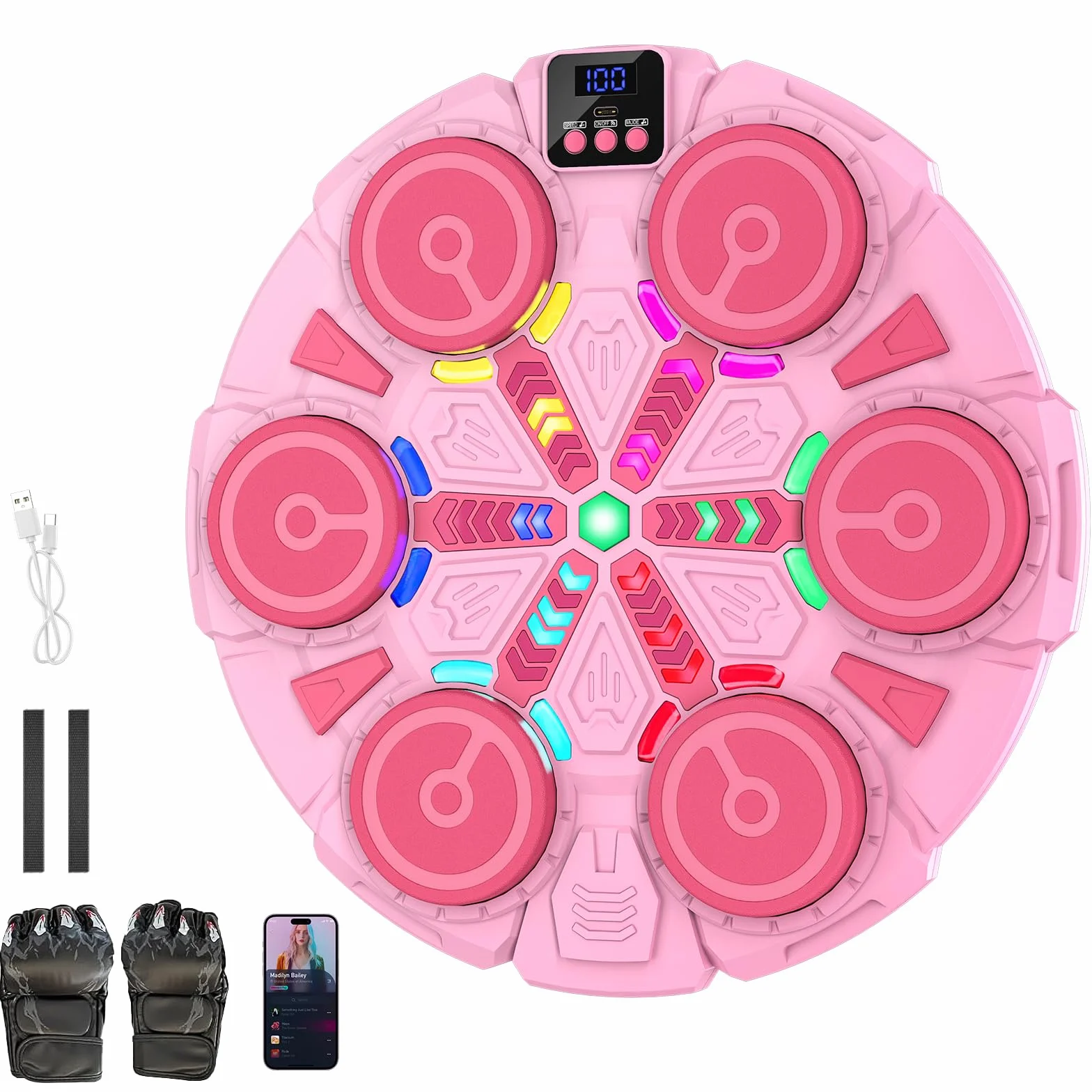 Máquina de Boxeo Musical, Máquina de Boxeo Musical Bluetooth Inteligente con Guantes de Boxeo, 6 Velocidades, 2 Modos, Modo de Conteo, Regalos para Niños, Adultos