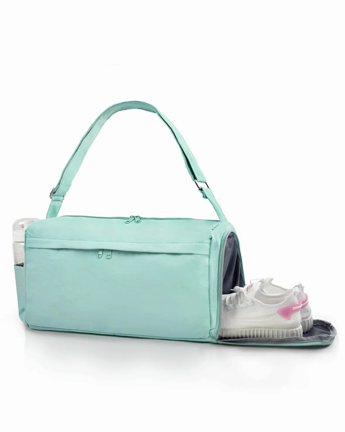 Bolsa de gimnasio pequeña para mujeres y hombres con compartimento para zapatos, pequeña bolsa de viaje con bolsillo húmedo y correa para el hombro, Verde